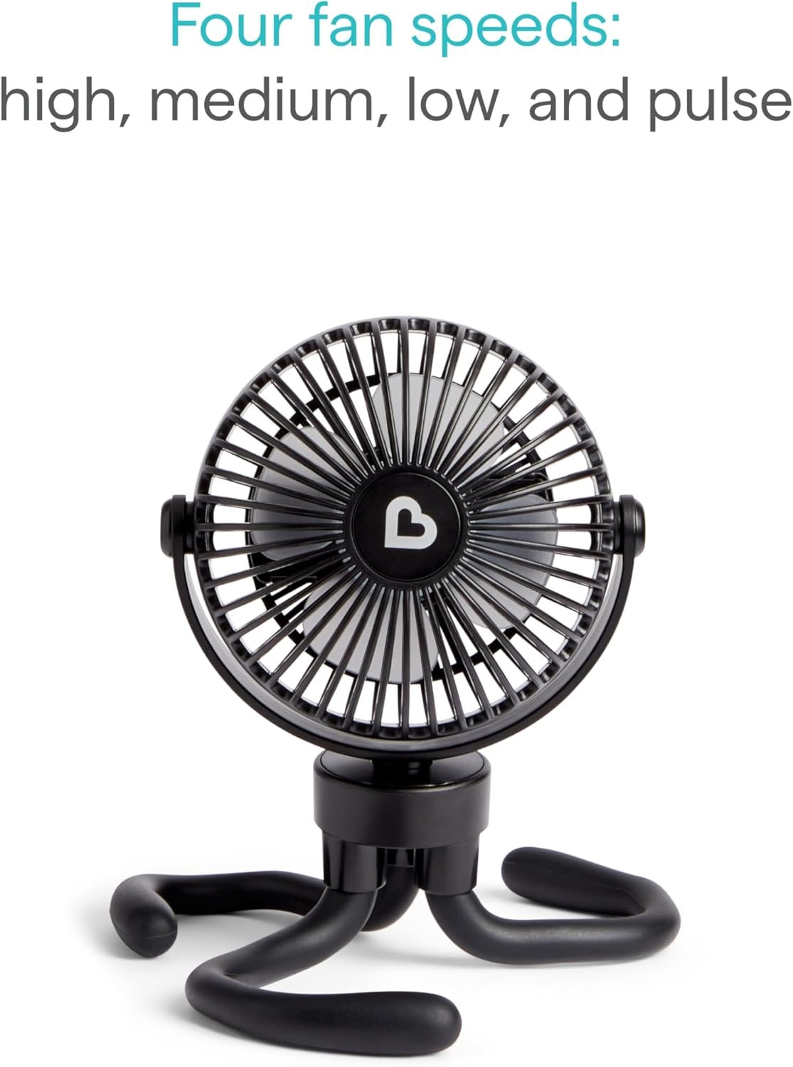 Munchkin Stroller Fan - Portable Fan for Travel, Baby Gear Accessory with 4 Speeds, Flexible Clip-on Leg Attachment, Rechargeable Battery, Black with Multicolored LED Lights - Image 5