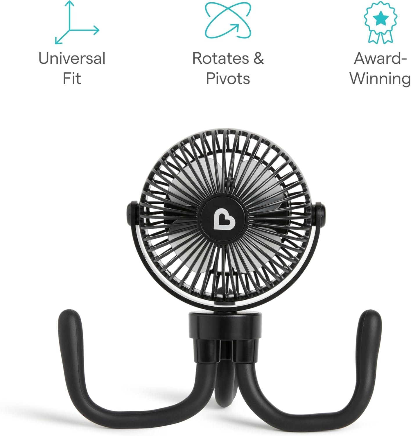 Munchkin Stroller Fan - Portable Fan for Travel, Baby Gear Accessory with 4 Speeds, Flexible Clip-on Leg Attachment, Rechargeable Battery, Black with Multicolored LED Lights - Image 6