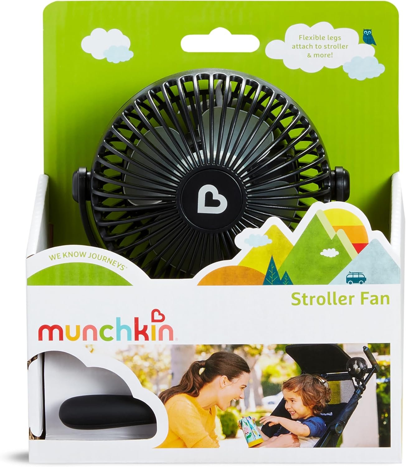 Munchkin Stroller Fan - Portable Fan for Travel, Baby Gear Accessory with 4 Speeds, Flexible Clip-on Leg Attachment, Rechargeable Battery, Black with Multicolored LED Lights - Image 10