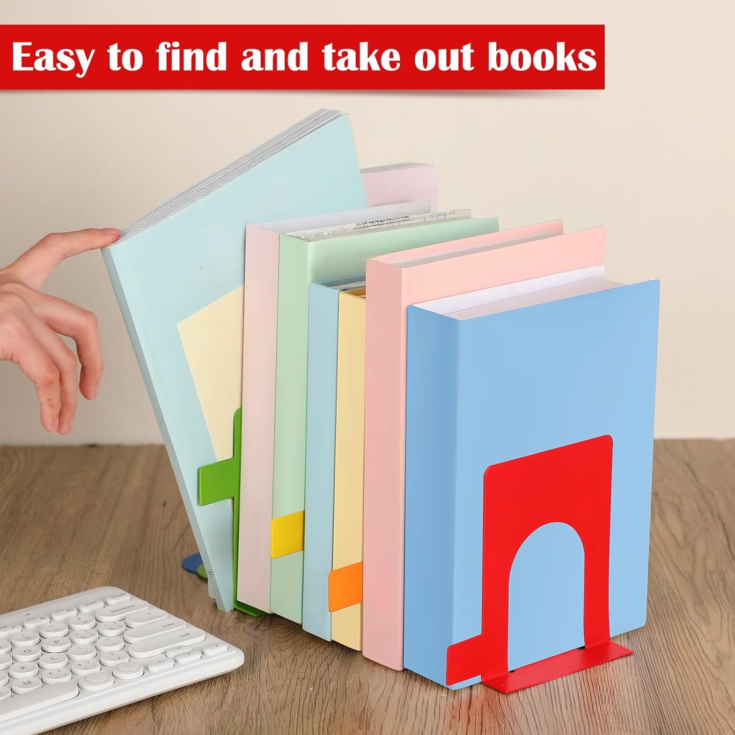 5 Set Metal Book Ends for Shelves Rainbow Book Shelf Dividers Library Shelf Marker Bookends Stopper Colorful Office Stand Holder for Heavy Books Desk Home Movies Kitchen Cds - Image 7