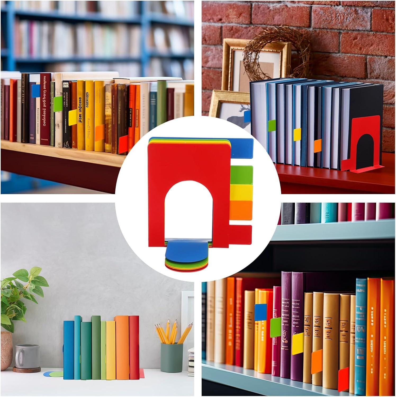 5 Set Metal Book Ends for Shelves Rainbow Book Shelf Dividers Library Shelf Marker Bookends Stopper Colorful Office Stand Holder for Heavy Books Desk Home Movies Kitchen Cds - Image 8