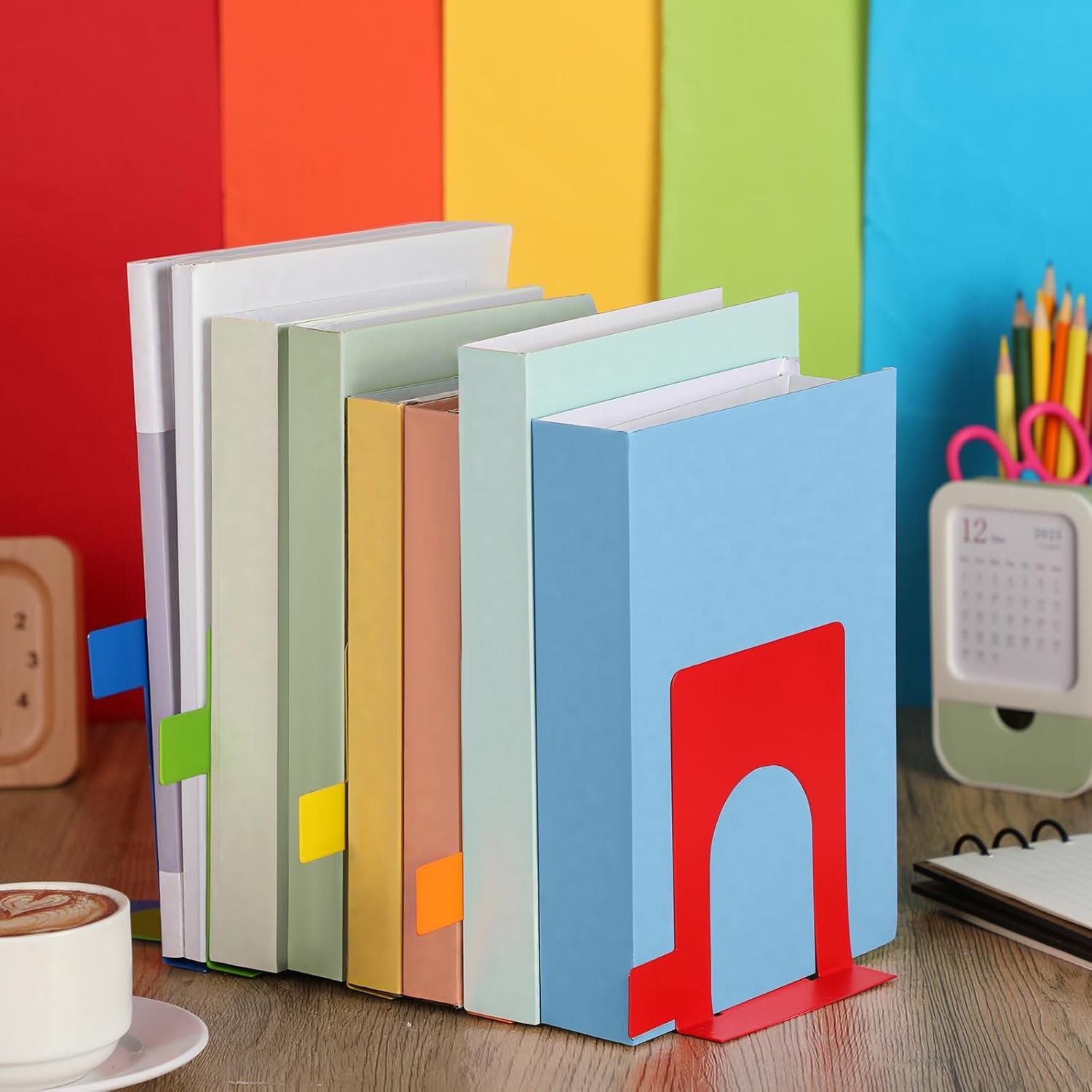 5 Set Metal Book Ends for Shelves Rainbow Book Shelf Dividers Library Shelf Marker Bookends Stopper Colorful Office Stand Holder for Heavy Books Desk Home Movies Kitchen Cds - Image 10