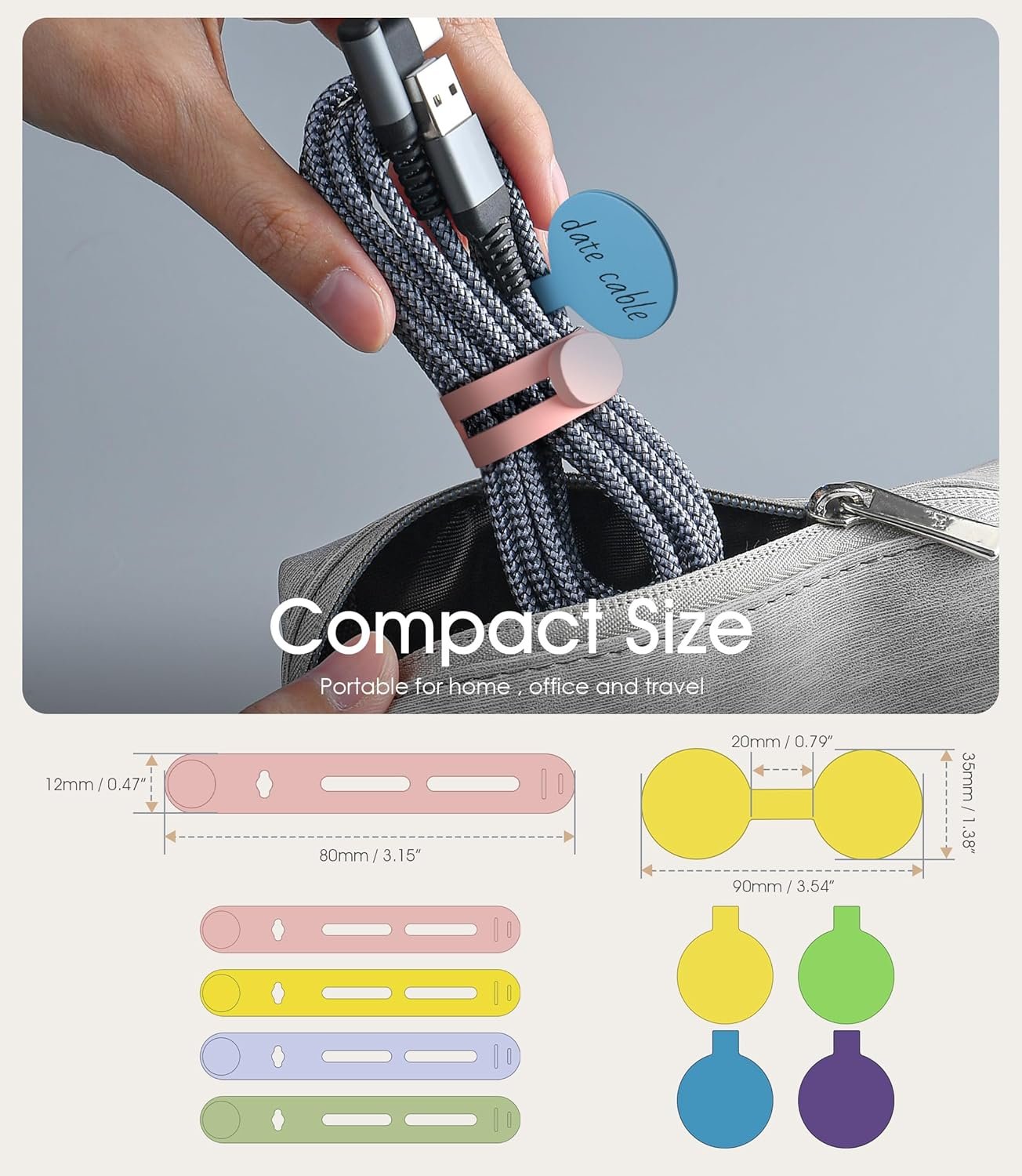 32Pcs Nearockle Cable Labels and Silicone Cable Ties Value Cable Management Set, 20 Cable Ties+12 Cord Labels for Electronics, Travel Home Office Desk Wire Organization(Multicolor) - Image 3