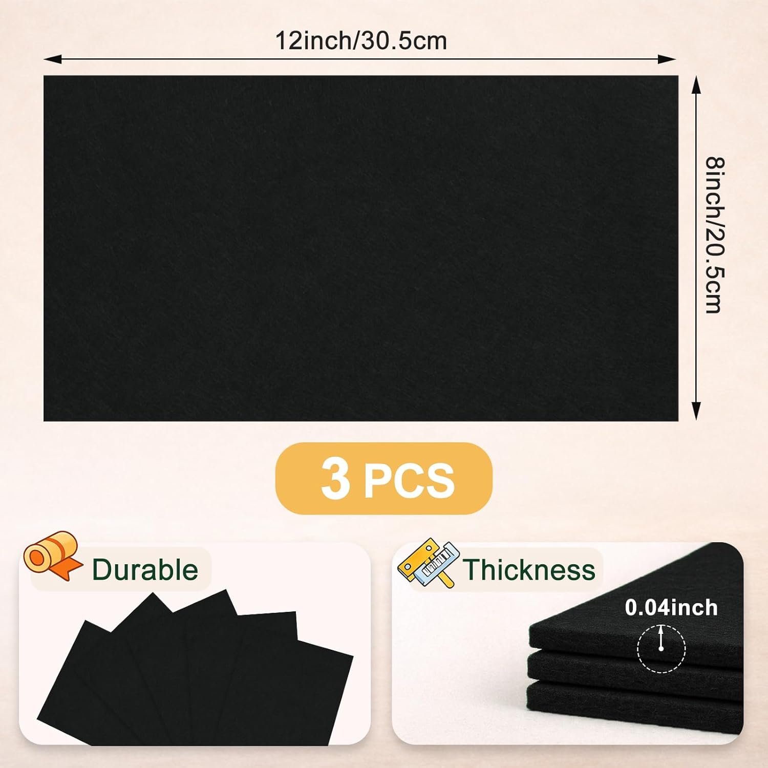 8x12 Black Felt Fabric Sheets - 3PCS Felt Squares -1 Colors Soft Felt Squares, 1.5mm Thick for Sewing, Patchwork, Decoration, Embroidering, Book, DIY Craft - Image 3