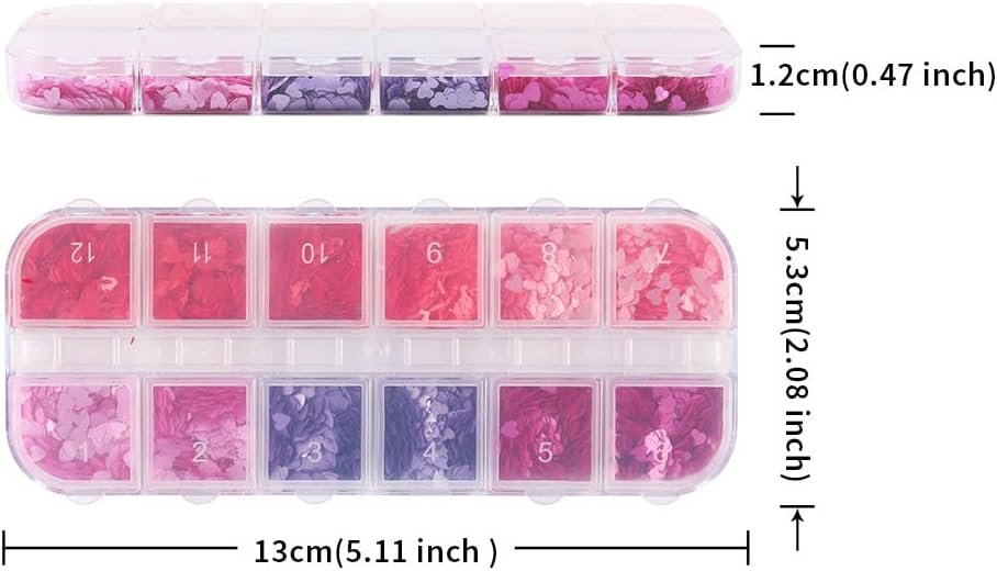 12-Grid Mixed Color Valentine's Day Nail Art Glitter Sequins Mixed Love Stars Letters Lips Color Heart-Shaped Nail Sequins Valentine's DIY Nail Art Decoration - Image 6
