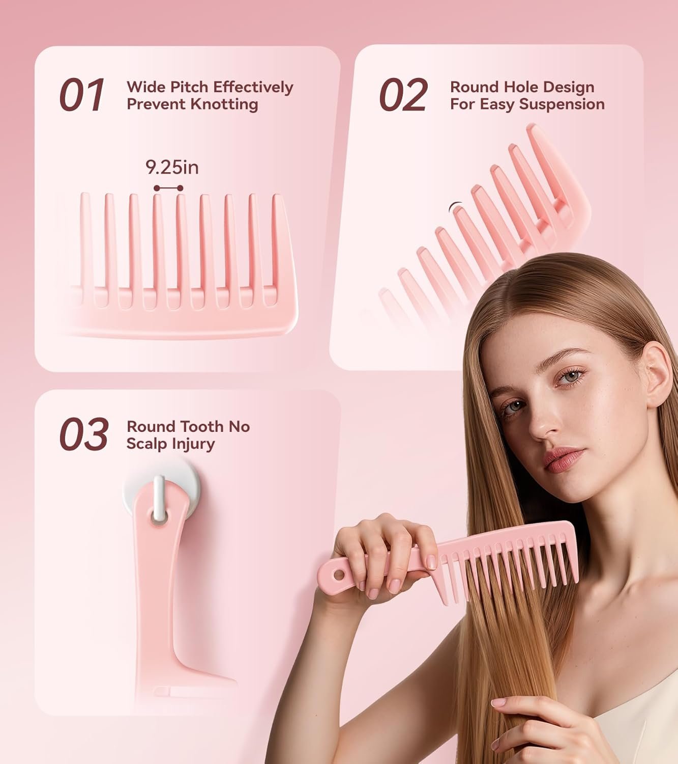 Wide Tooth Comb, Large Detangler Comb for Women and Men, Durable Styling Brush for Curly, Long, Wet or Dry Hair Types-Professional Hair Care - Image 3