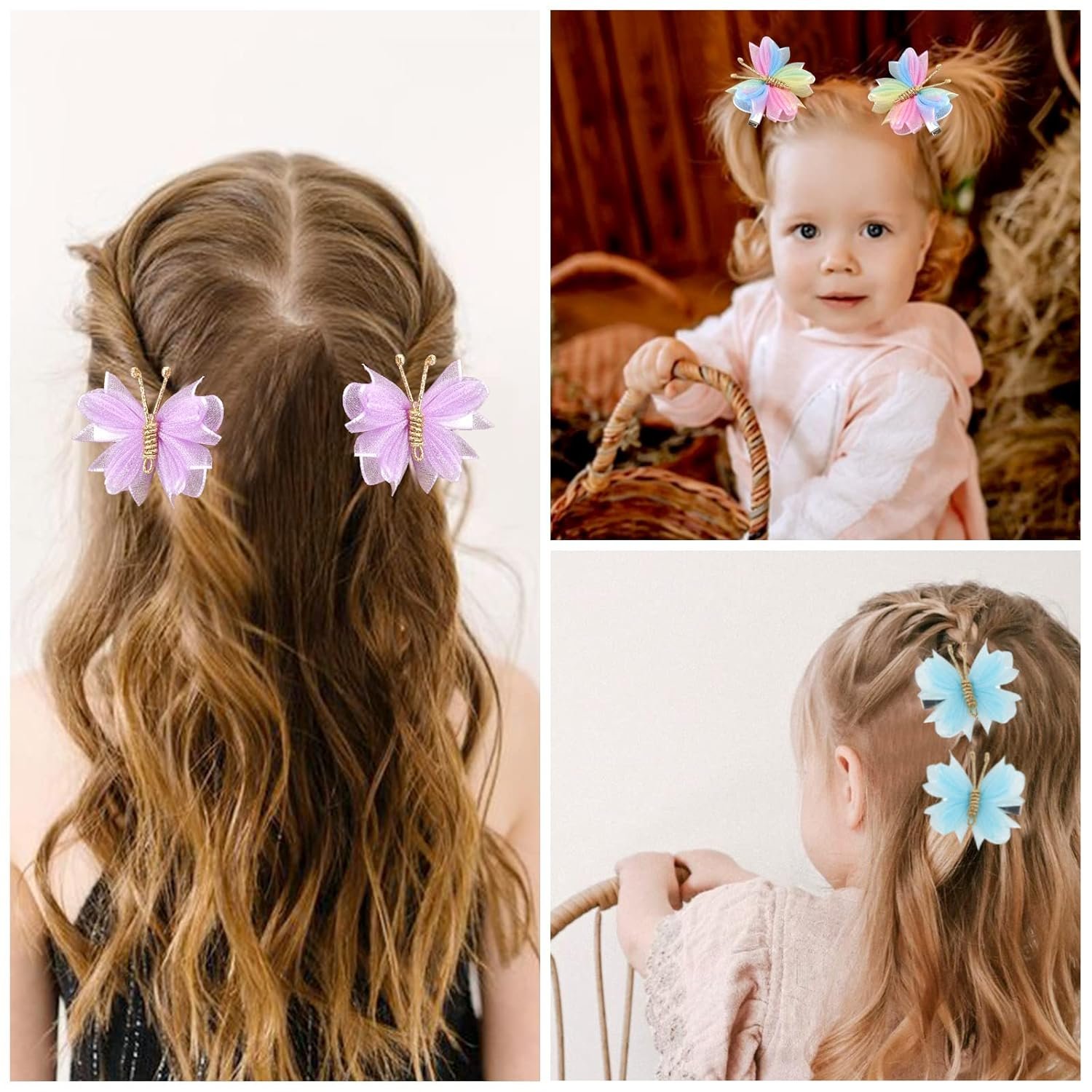 Oaoleer Hair Clips, 10PCS Mini Butterfly Hair Barrettes, 2" Tulle Mesh, Colorful Butterfly Hair Accessories for Baby Girls Women Halloween Cosplaying Party Decor - Image 4