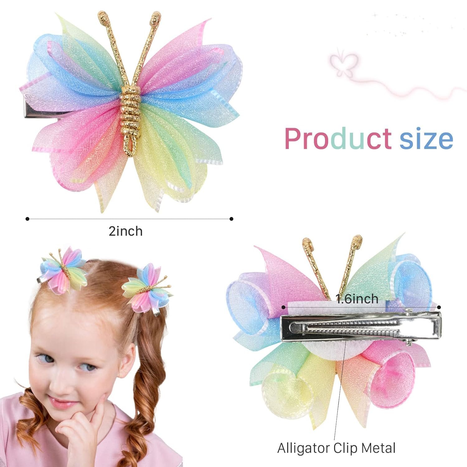 Oaoleer Hair Clips, 10PCS Mini Butterfly Hair Barrettes, 2" Tulle Mesh, Colorful Butterfly Hair Accessories for Baby Girls Women Halloween Cosplaying Party Decor - Image 5