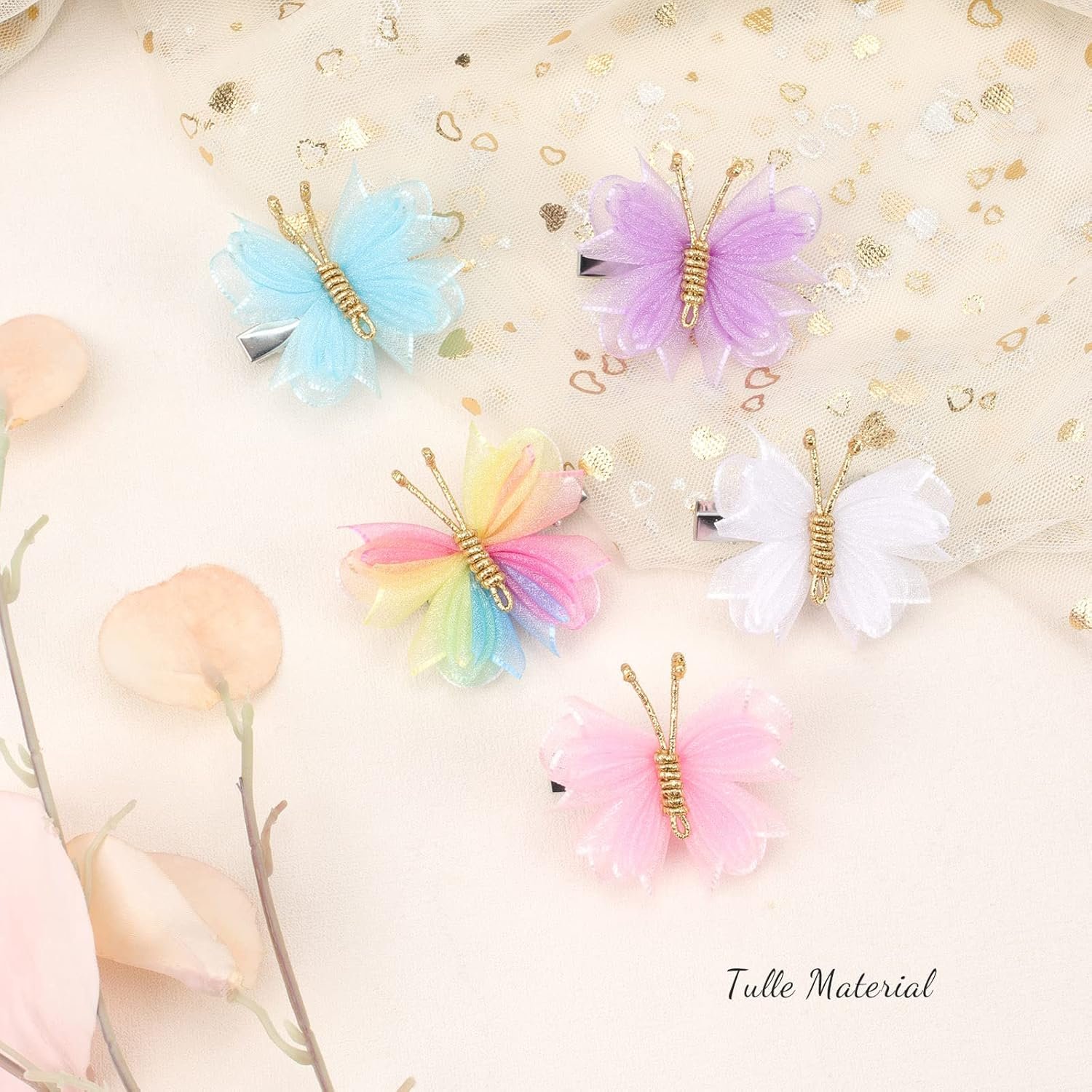 Oaoleer Hair Clips, 10PCS Mini Butterfly Hair Barrettes, 2" Tulle Mesh, Colorful Butterfly Hair Accessories for Baby Girls Women Halloween Cosplaying Party Decor - Image 6