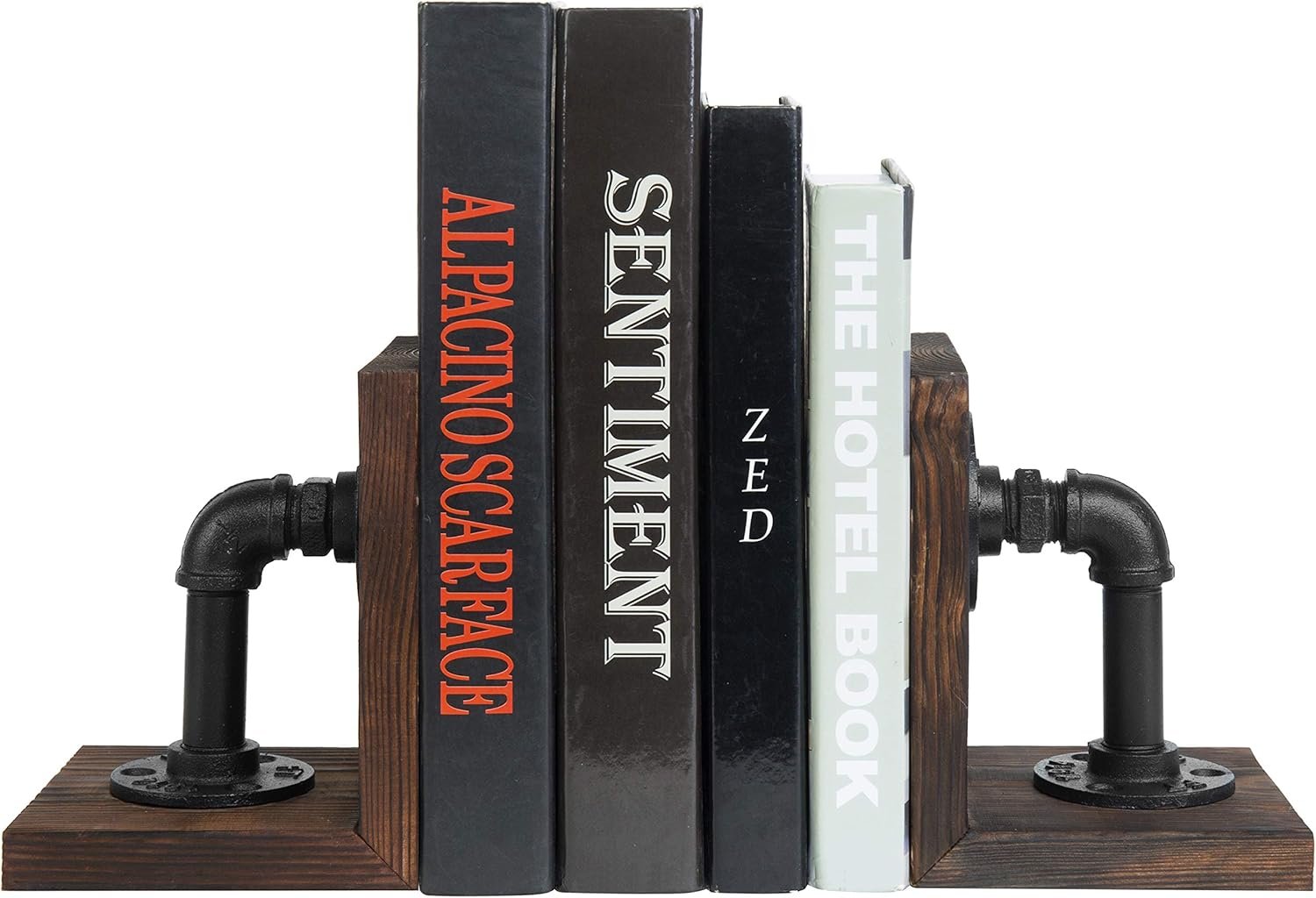 MyGift Book Ends Decorative, Bookends for Shelves, Metal Bookends for Heavy Books, Office Decor for Men, Wood Book Stopper, Realistic Industrial Pipe Design, Dark Brown - Image 7