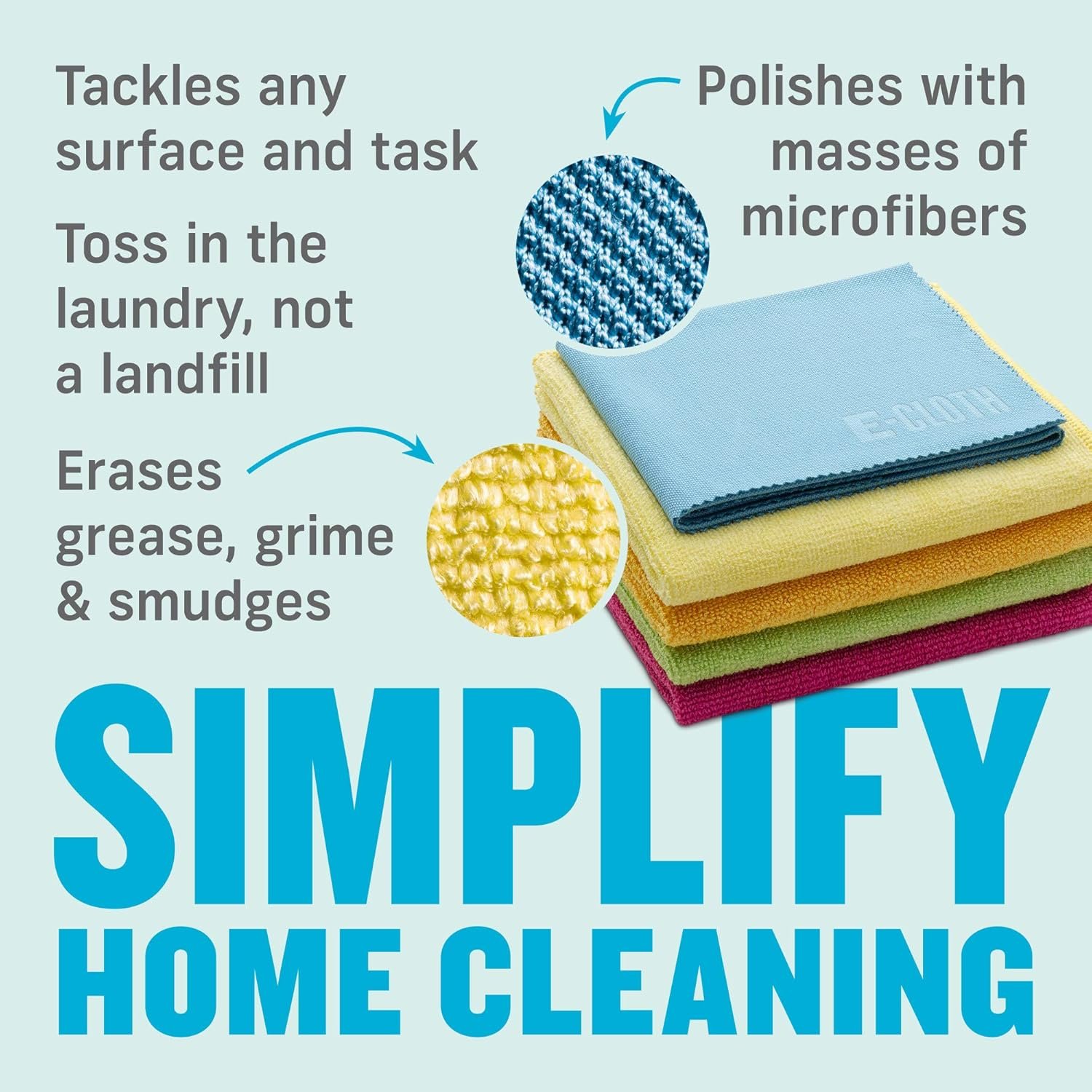 E-Cloth 5-pc Starter Pack- Microfiber Cleaning Cloth Set with Reusable Cleaning Cloth and Glass Polishing Cloth, Assorted Color Microfiber Cleaner for Bathroom, Kitchen, and Car - 1 Pack - Image 4