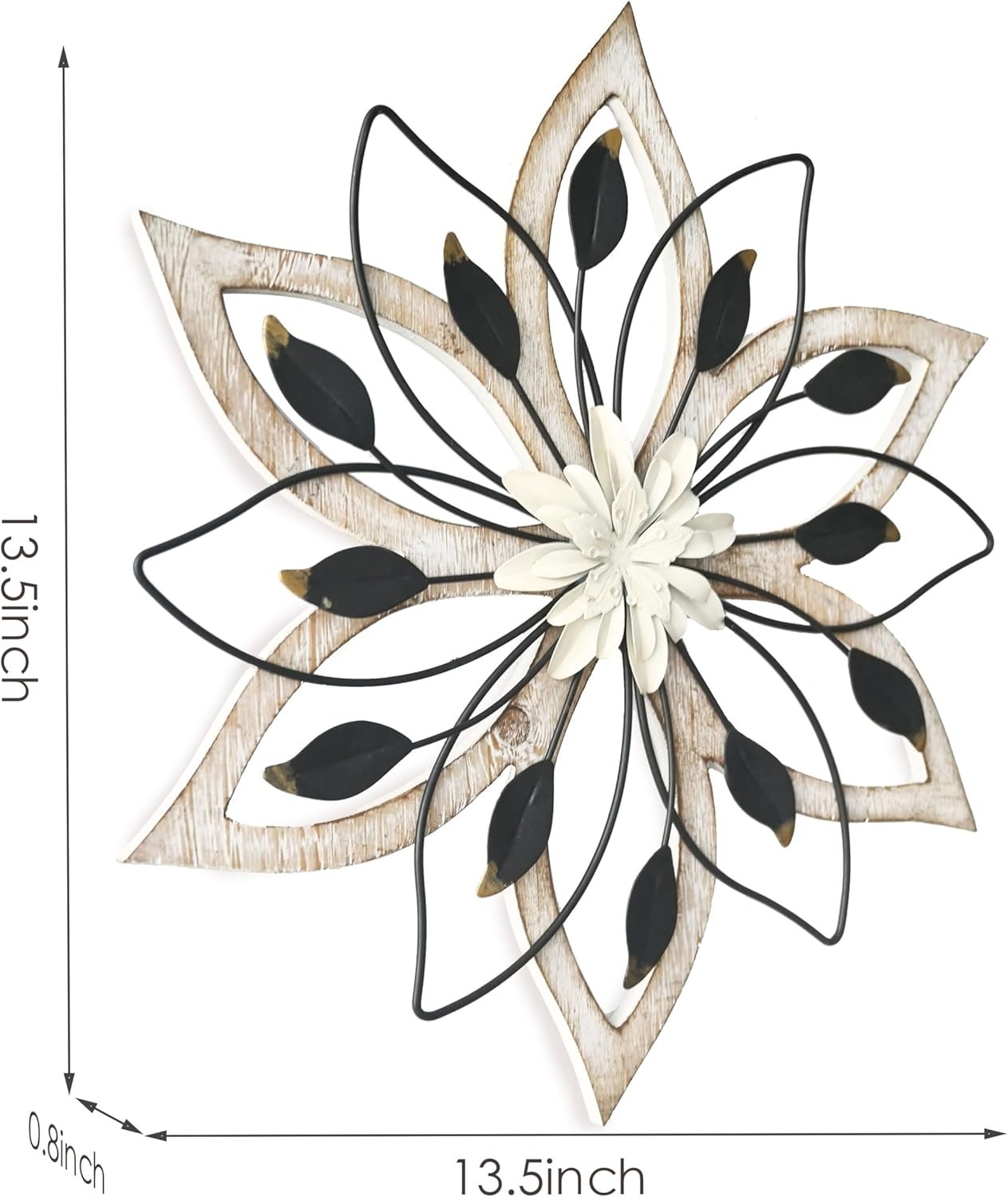 Remenna Whitewash Flowers Wood Wall Decor, Metal Rustic Wall Art Farmhouse Wall Decorations Multiple Floral Hanging Decor for Bathroom Living Room Home Office Garden Kitchen - Image 4
