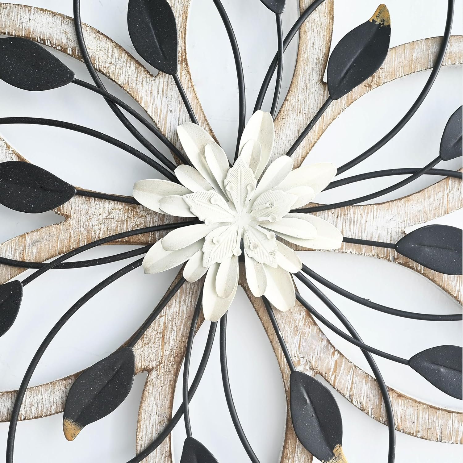 Remenna Whitewash Flowers Wood Wall Decor, Metal Rustic Wall Art Farmhouse Wall Decorations Multiple Floral Hanging Decor for Bathroom Living Room Home Office Garden Kitchen - Image 5
