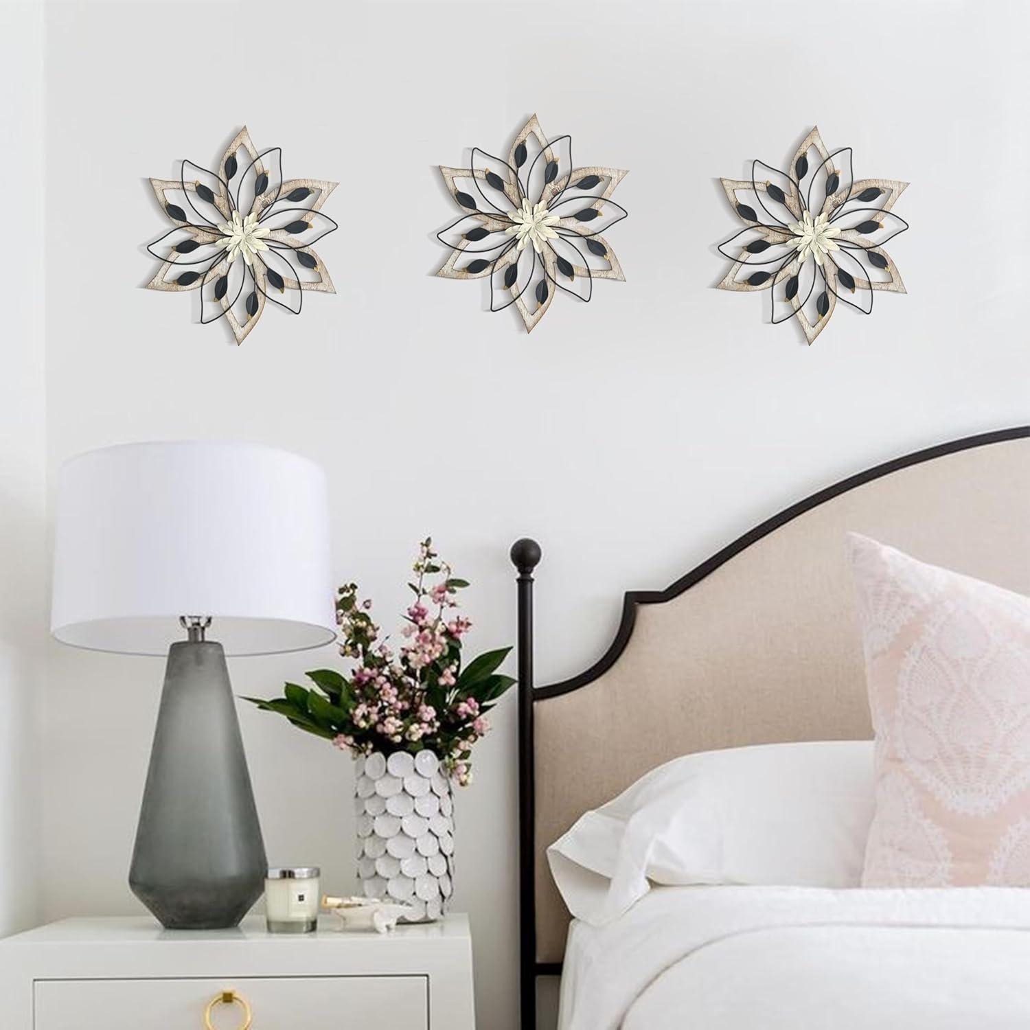 Remenna Whitewash Flowers Wood Wall Decor, Metal Rustic Wall Art Farmhouse Wall Decorations Multiple Floral Hanging Decor for Bathroom Living Room Home Office Garden Kitchen - Image 6