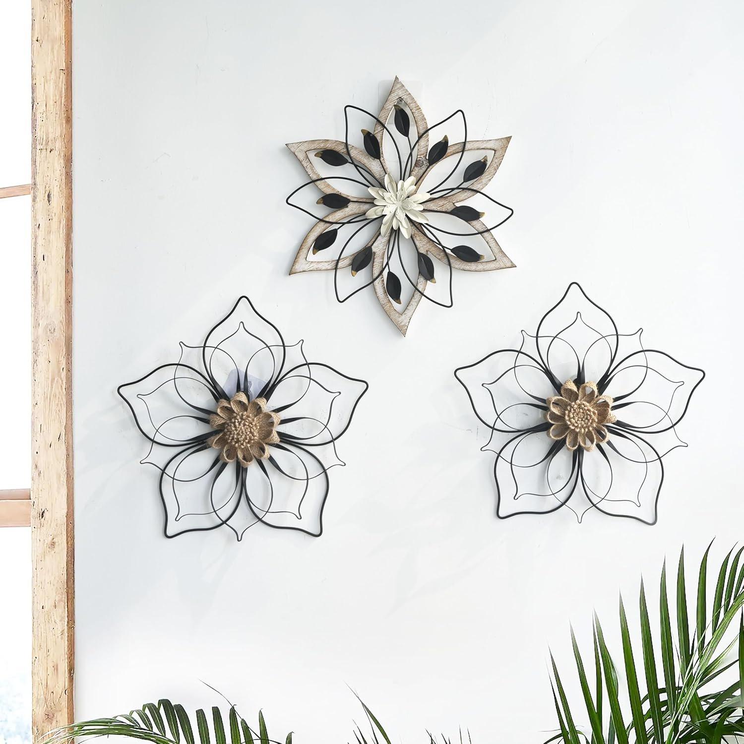 Remenna Whitewash Flowers Wood Wall Decor, Metal Rustic Wall Art Farmhouse Wall Decorations Multiple Floral Hanging Decor for Bathroom Living Room Home Office Garden Kitchen - Image 8