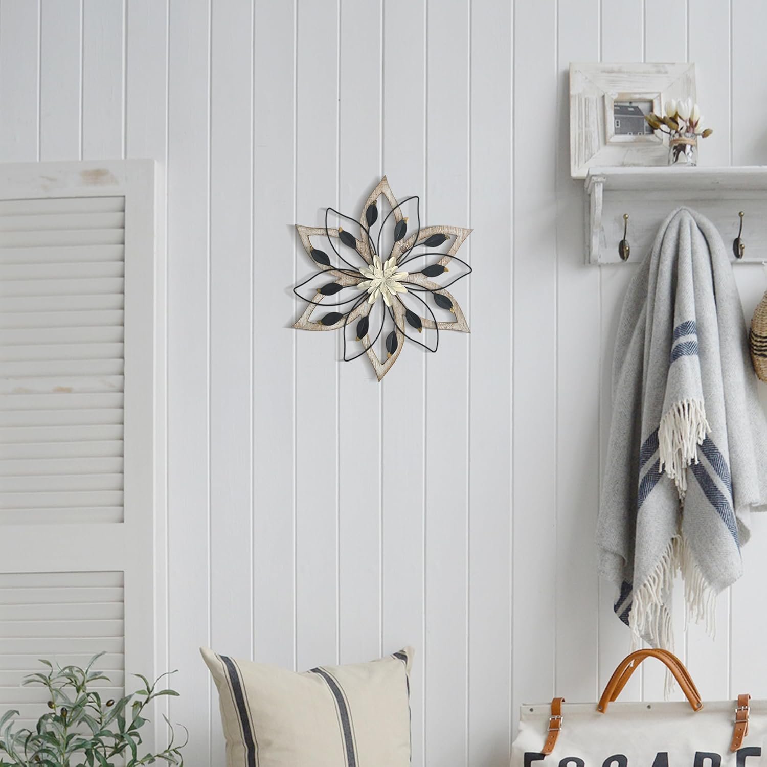 Remenna Whitewash Flowers Wood Wall Decor, Metal Rustic Wall Art Farmhouse Wall Decorations Multiple Floral Hanging Decor for Bathroom Living Room Home Office Garden Kitchen - Image 9