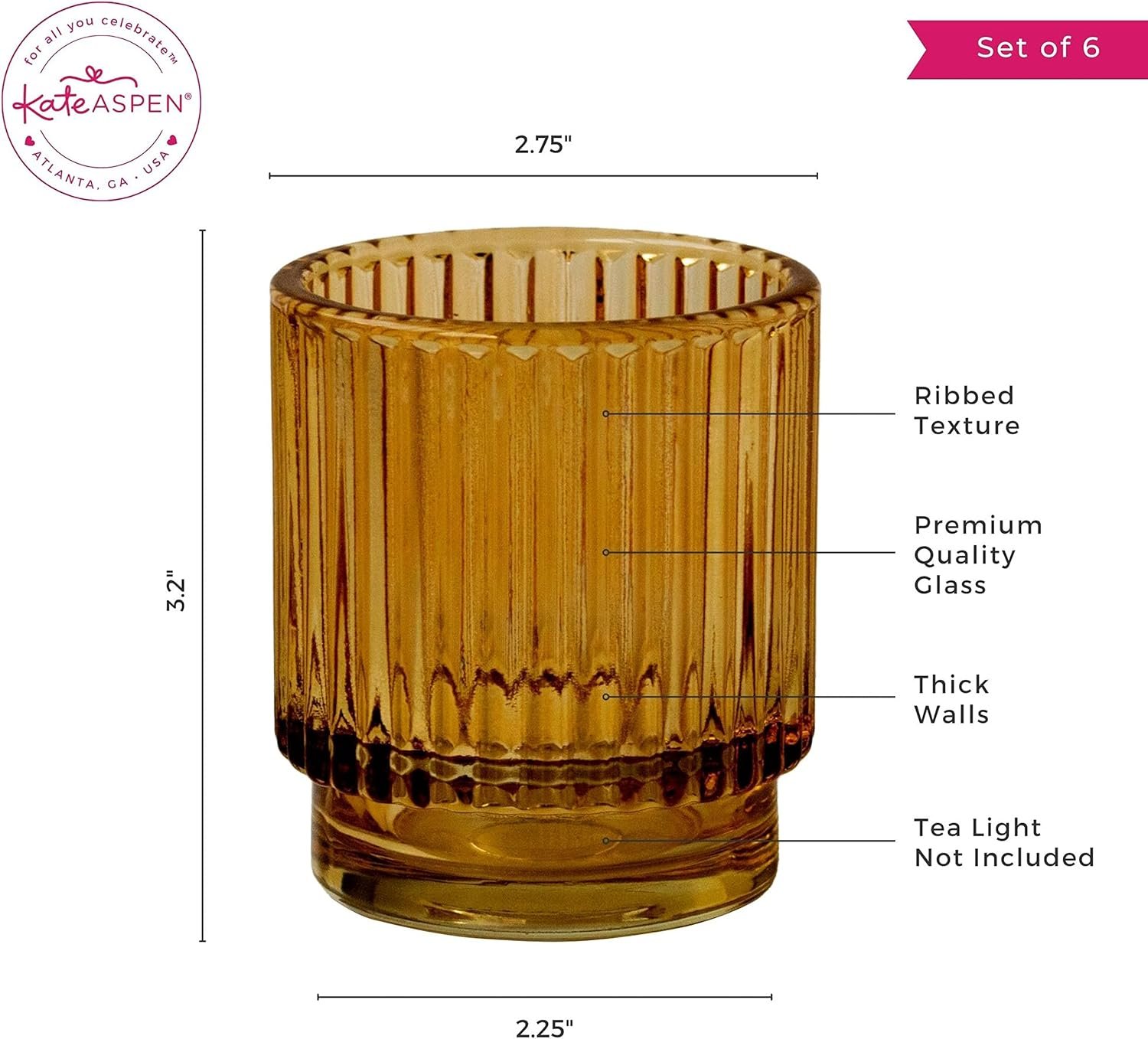 Kate Aspen Vintage Glass Tealight & Amber Votive Candle Holders (Set of 6) Rustic Fluted Candle Holder Set, Boho Home Decor, Wedding Table Centerpieces, Farmhouse Kitchen Table Decor - Image 7