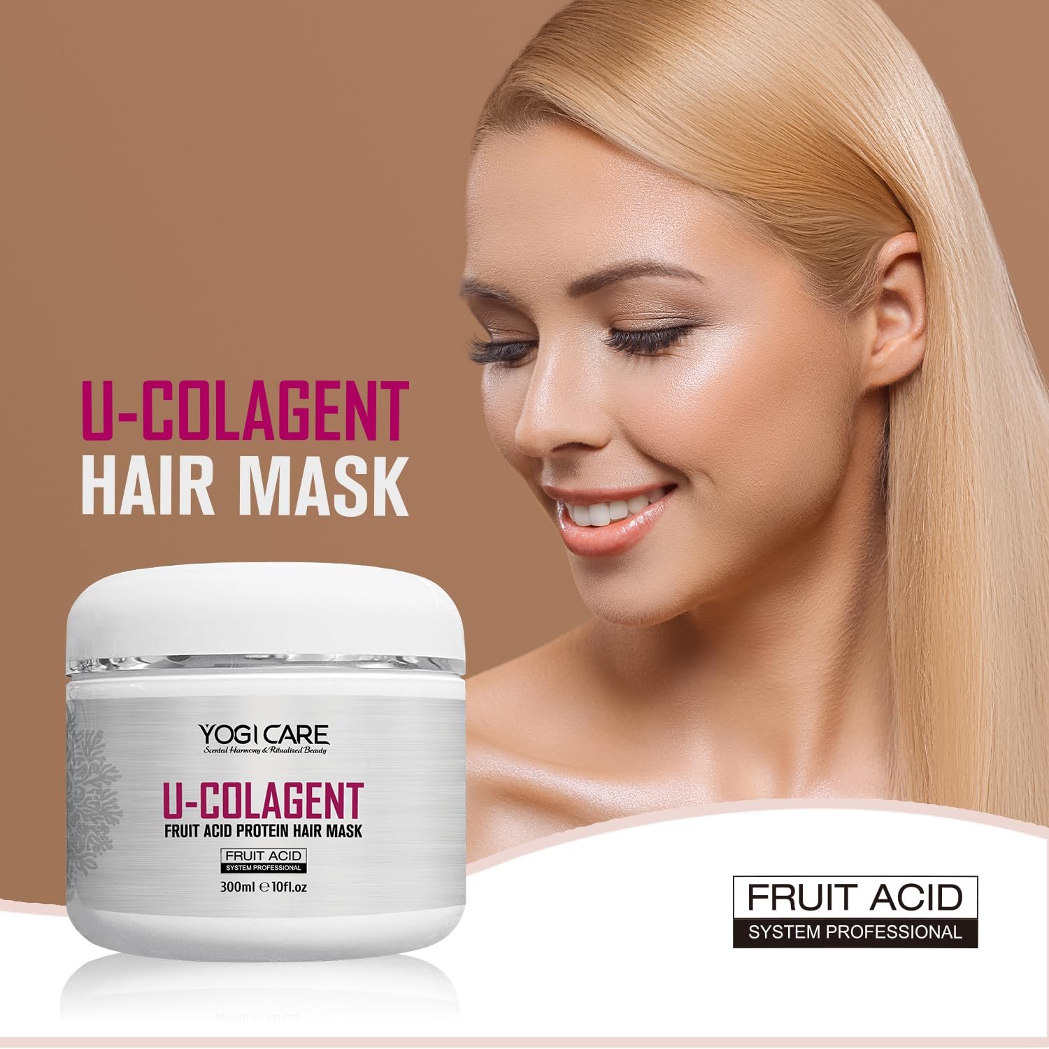 U-COLAGENT Fruit Acid Collagen Protein Hair Mask – Deep Conditioner Nourishing Hair Treatment for Dry, Damaged Hair – Repair, and Restore – Suitable for All Hair Types 300ml / 10 fl.oz - Image 3