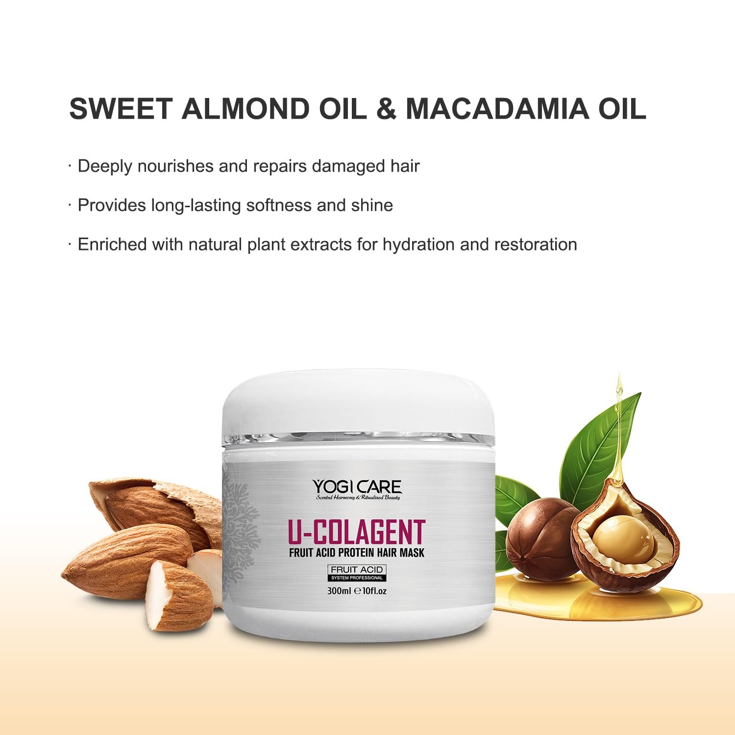U-COLAGENT Fruit Acid Collagen Protein Hair Mask – Deep Conditioner Nourishing Hair Treatment for Dry, Damaged Hair – Repair, and Restore – Suitable for All Hair Types 300ml / 10 fl.oz - Image 4