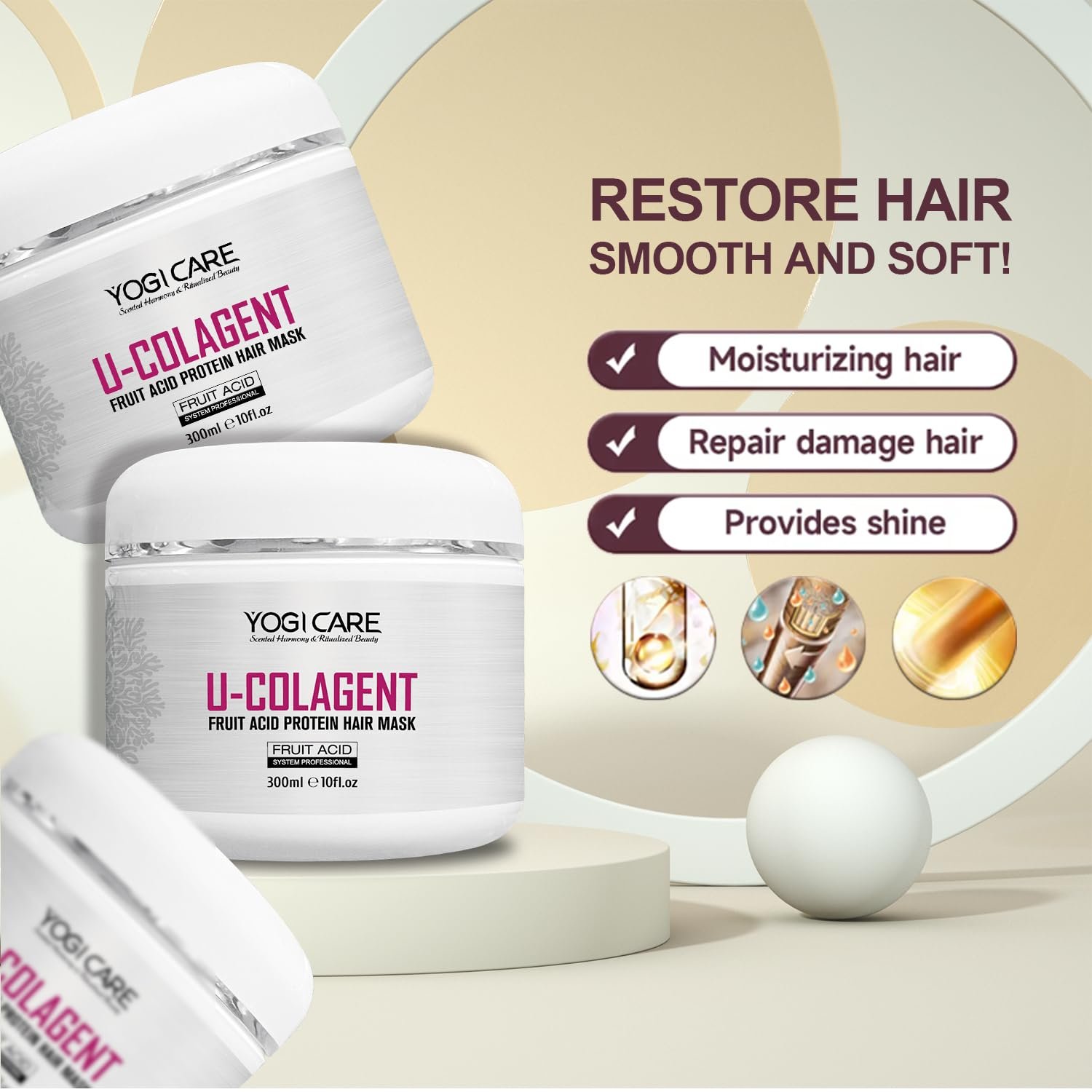 U-COLAGENT Fruit Acid Collagen Protein Hair Mask – Deep Conditioner Nourishing Hair Treatment for Dry, Damaged Hair – Repair, and Restore – Suitable for All Hair Types 300ml / 10 fl.oz - Image 5