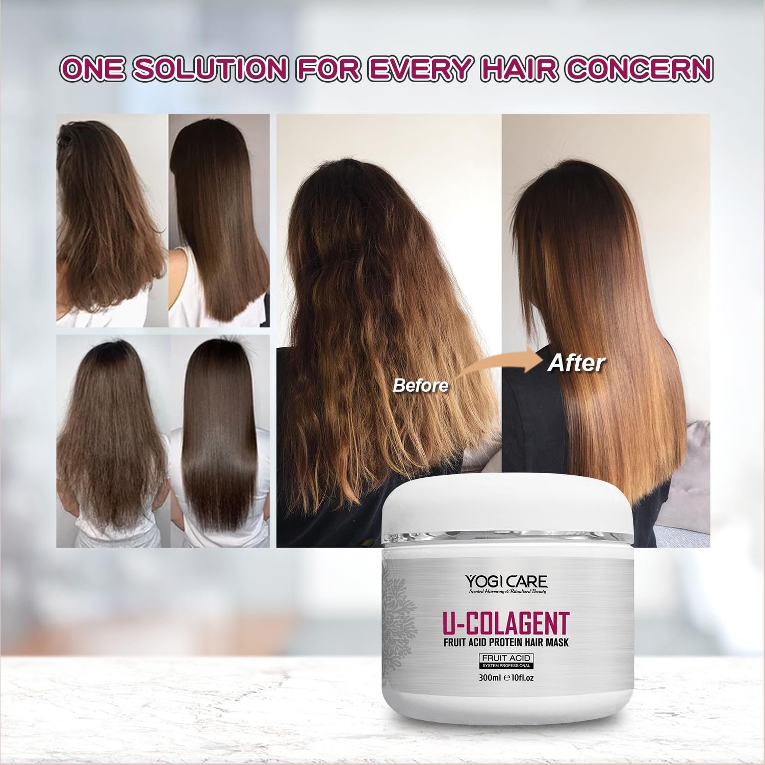 U-COLAGENT Fruit Acid Collagen Protein Hair Mask – Deep Conditioner Nourishing Hair Treatment for Dry, Damaged Hair – Repair, and Restore – Suitable for All Hair Types 300ml / 10 fl.oz - Image 9