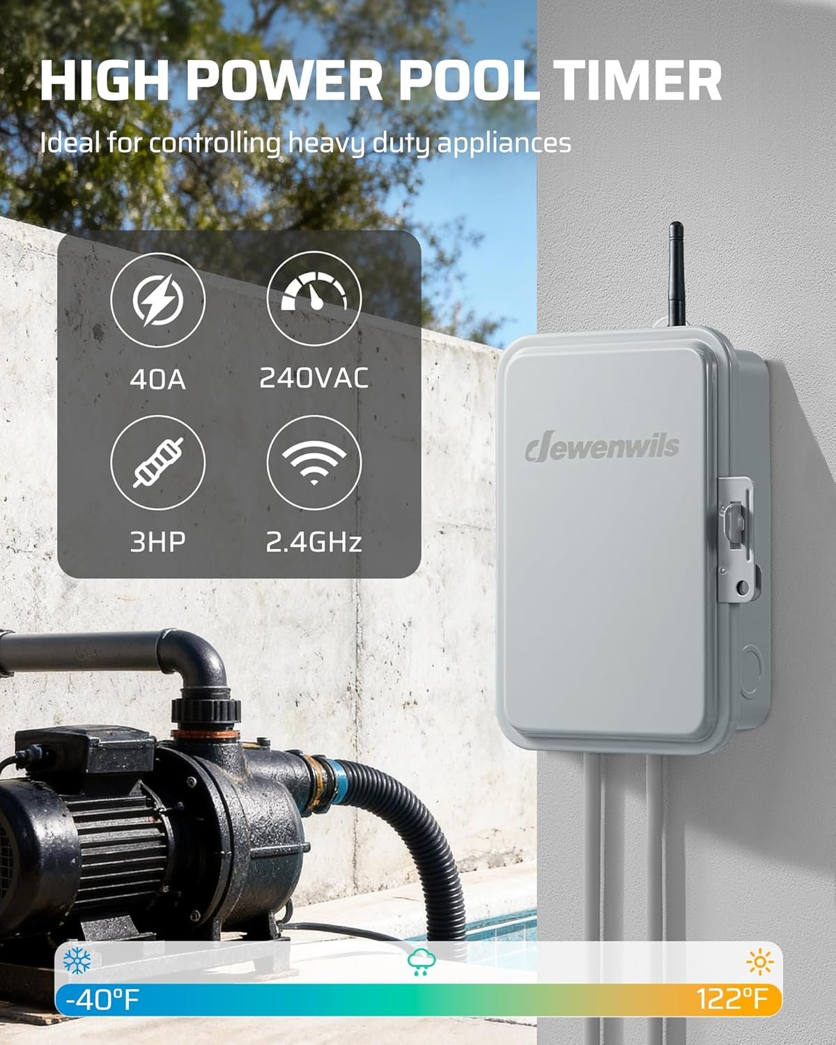 DEWENWILS Matter Pool Pump Timer, Matter Hub Required, 240V 3HP 40A, Metal Enclosure, Heavy Duty Timer Switch Works with Apple HomeKit, Amazon Alexa, Google Home, SmartThings, ETL Listed - Image 3