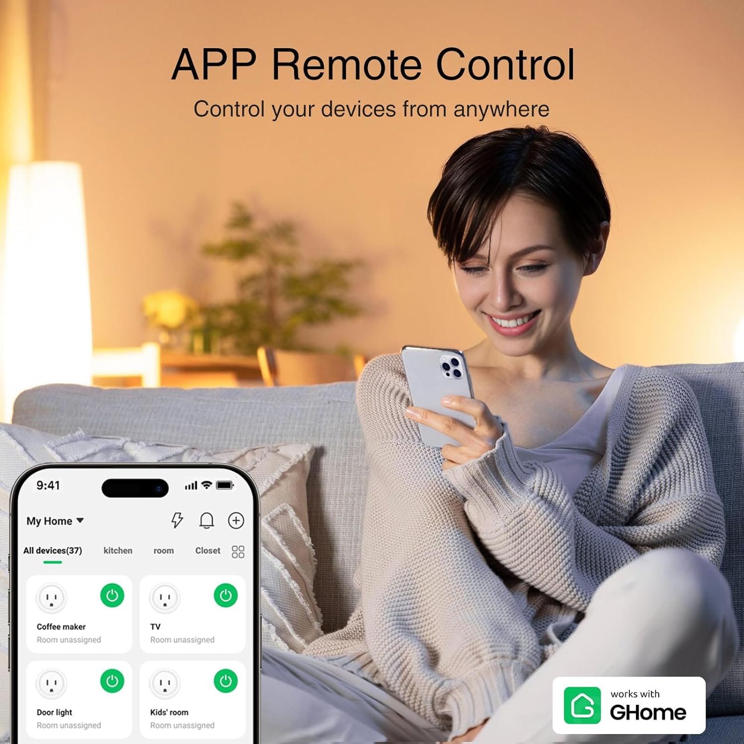 GHome Smart Plug, WiFi Smart Plugs Work with Alexa and Google Home, Smart Outlet Timer with APP Remote Control, 2.4GHz Wi-Fi Only, No Hub Required, ETL FCC Listed, White - Image 3