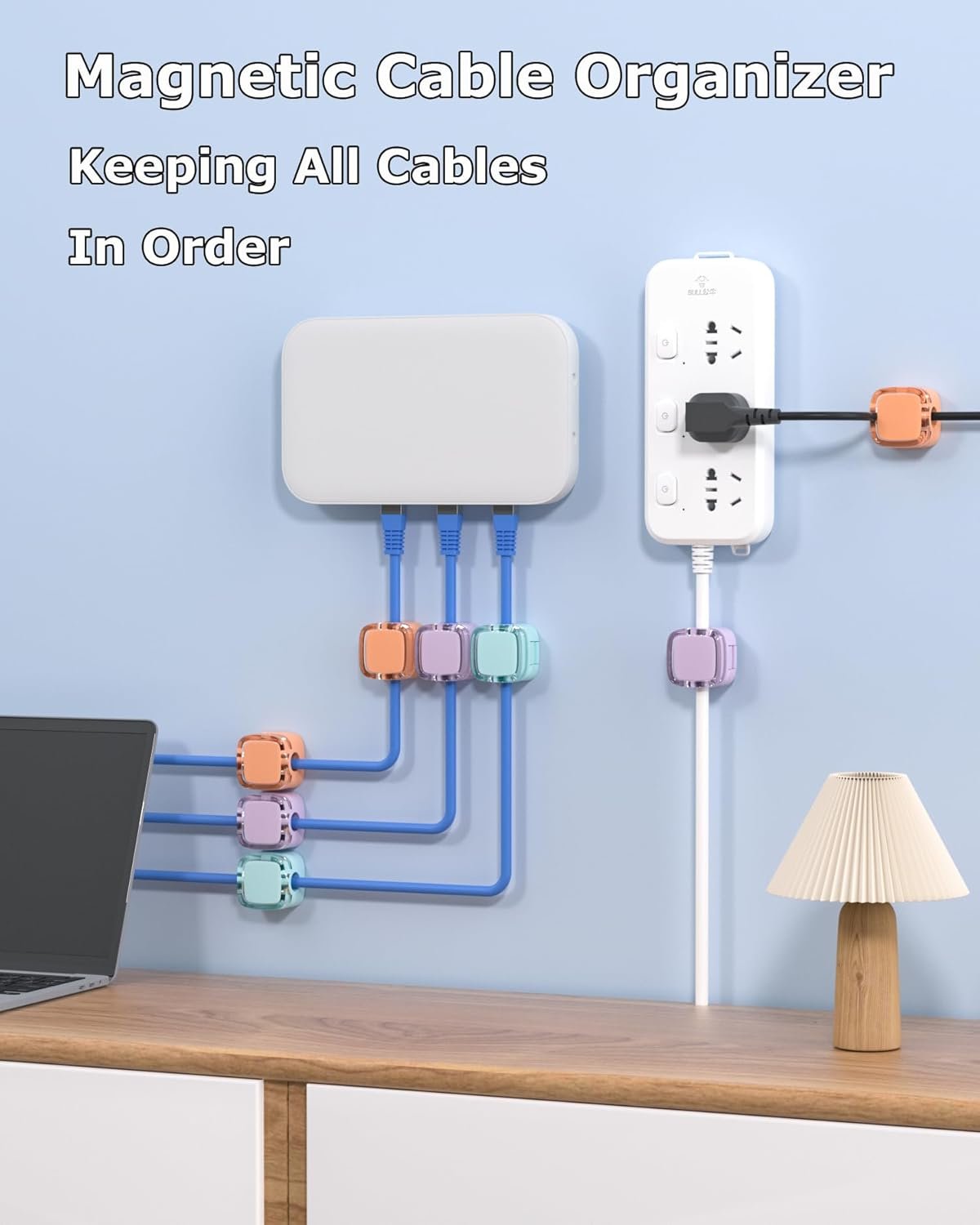 Magnetic Cable Clips, Adjustable Cord Holder Management, Adhesive Wire Keeper Organizer for Home Office Desk Phone PC Car Wall Desktop Nightstand Appliance (8-Pack Crystal Multicolor) - Image 6