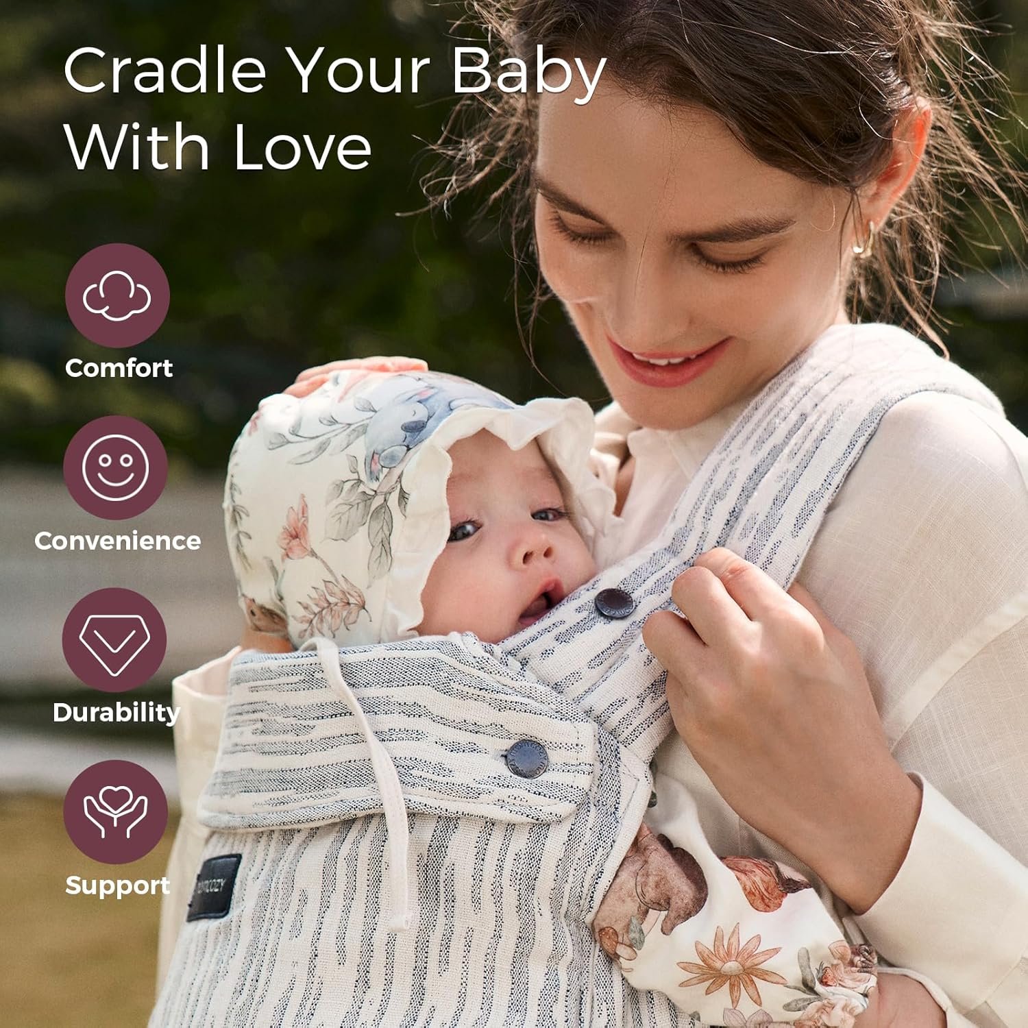 Momcozy Baby Carrier - Ergonomic, Cozy and Lightweight Carrier for 7-45lbs, Effortless to Put On, Ideal for Hands-Free Parenting, Enhanced Lumbar Support, Time Heritage Beige - Image 5