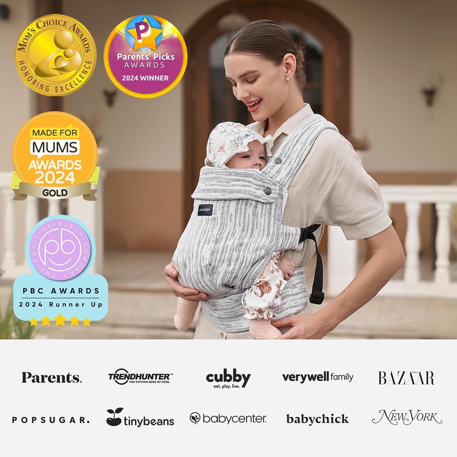 Momcozy Baby Carrier - Ergonomic, Cozy and Lightweight Carrier for 7-45lbs, Effortless to Put On, Ideal for Hands-Free Parenting, Enhanced Lumbar Support, Time Heritage Beige - Image 9