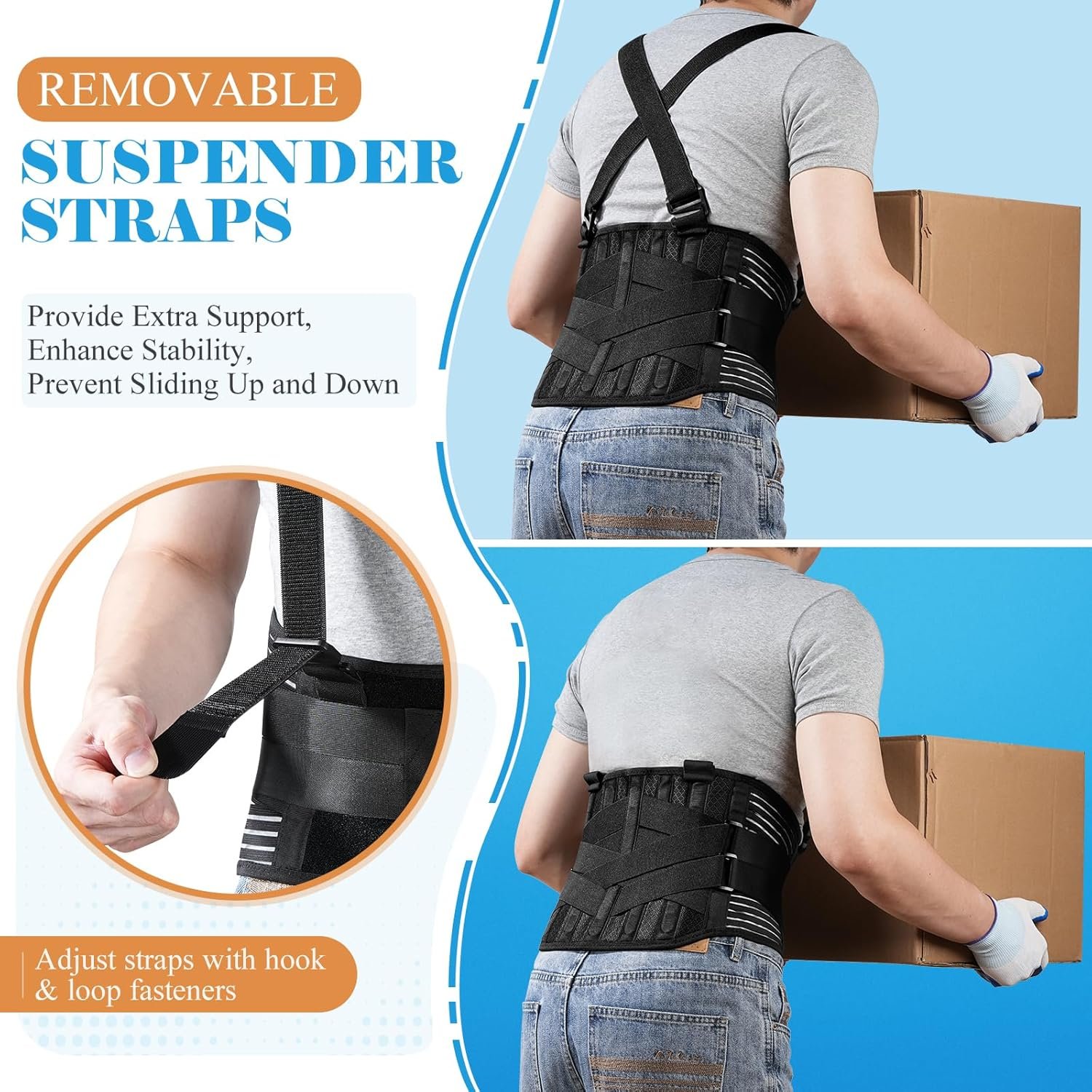 Back Support Belt with 2 Removable Suspender Straps, Back Posture Corrector for Heavy Lifting Safety Protector, Work Back Brace for Men Women in Construction, Warehouse Jobs Large - Image 3