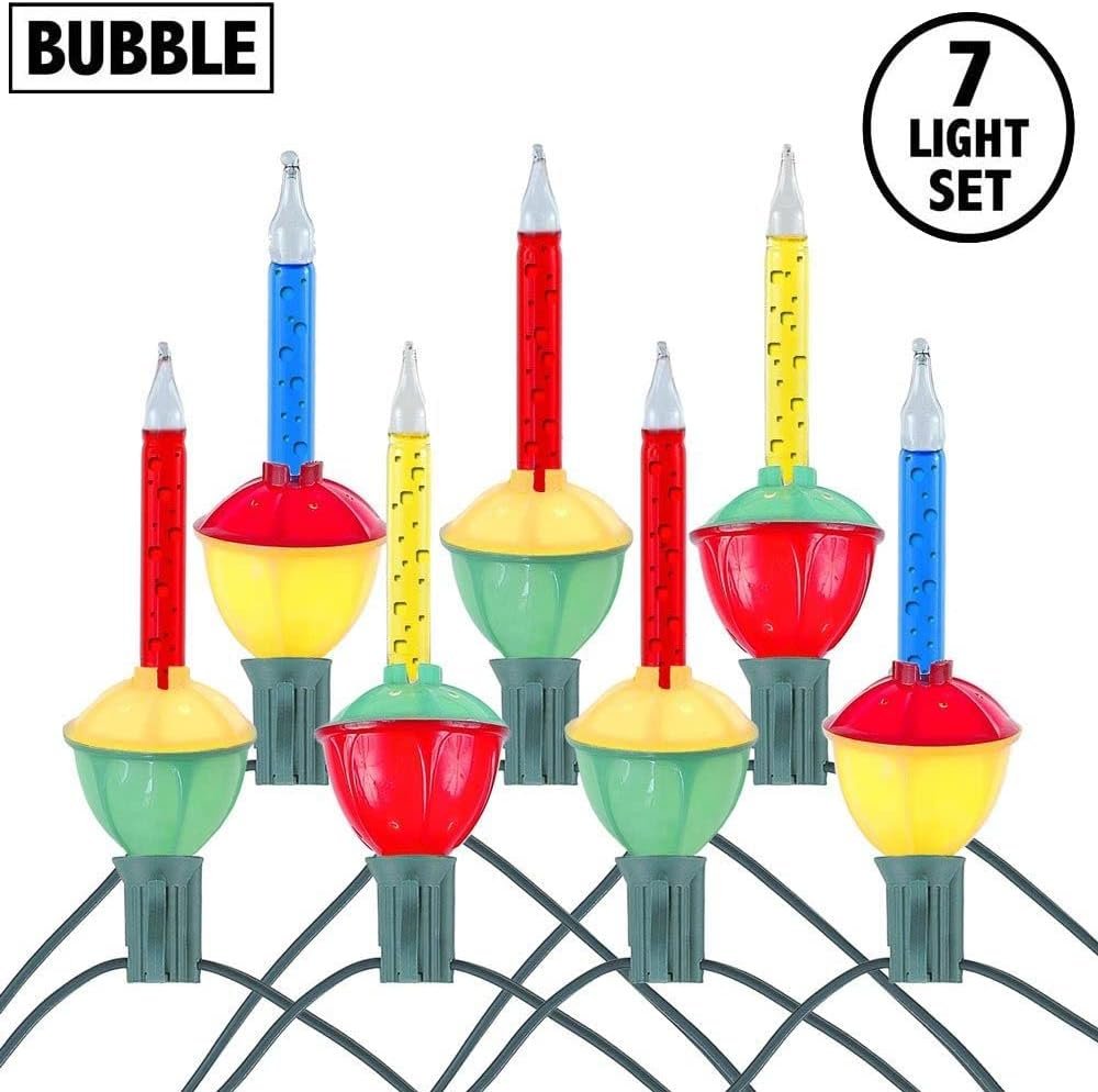 Novelty Lights Traditional Bubble Light Set, 7 Feet 7 Bulbs Red/Blue/Yellow Liquid with Multicolor Bases, 5 Watt E12/C7 Bulbs for Indoor Christmas Trees, Nostalgic Holiday Home Decor - Image 3