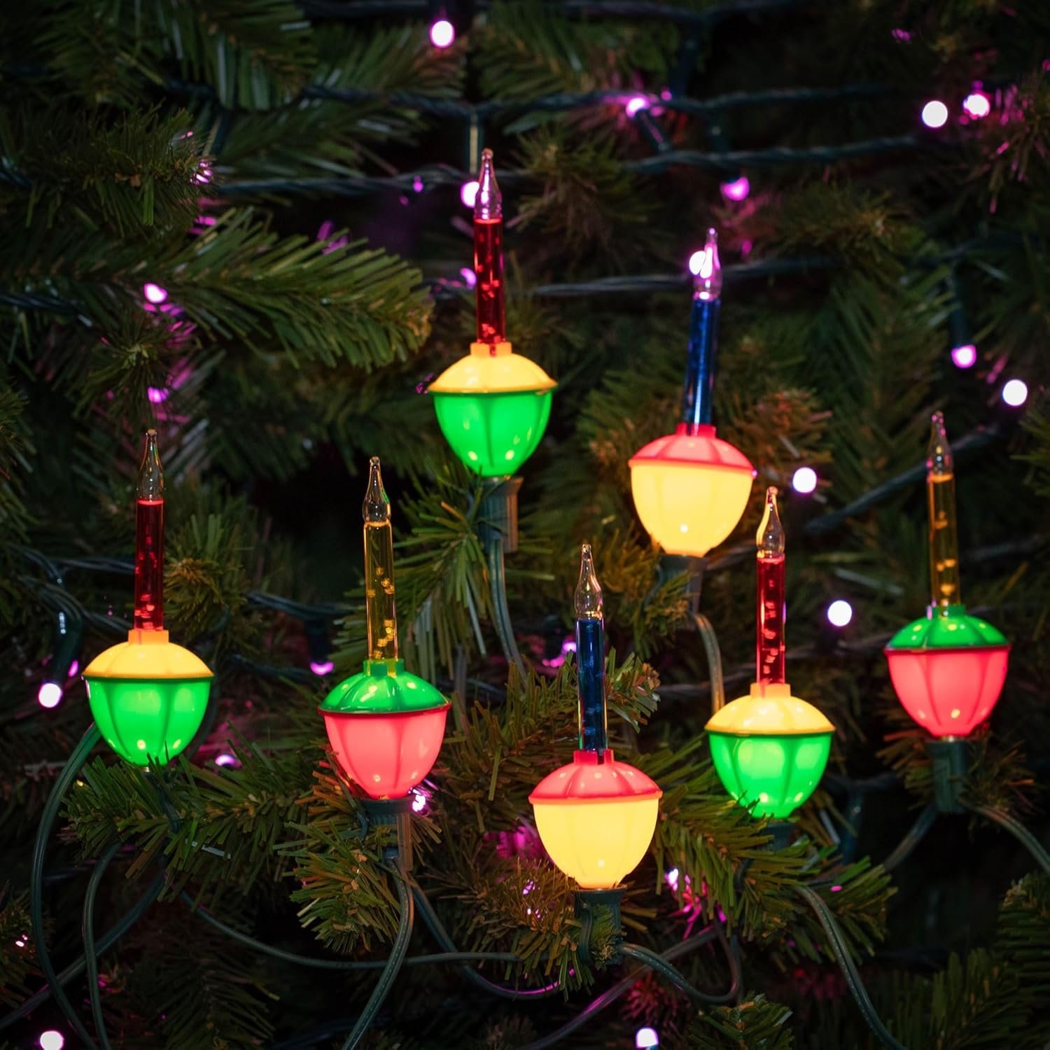 Novelty Lights Traditional Bubble Light Set, 7 Feet 7 Bulbs Red/Blue/Yellow Liquid with Multicolor Bases, 5 Watt E12/C7 Bulbs for Indoor Christmas Trees, Nostalgic Holiday Home Decor - Image 7