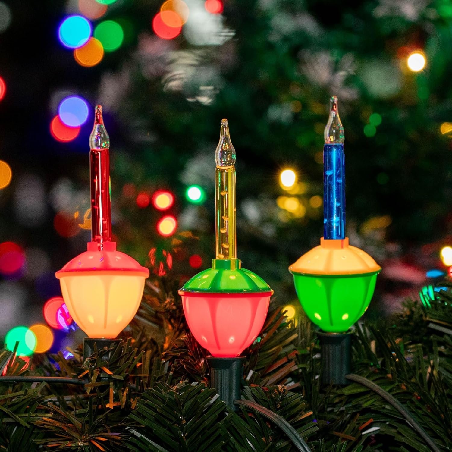 Novelty Lights Traditional Bubble Light Set, 7 Feet 7 Bulbs Red/Blue/Yellow Liquid with Multicolor Bases, 5 Watt E12/C7 Bulbs for Indoor Christmas Trees, Nostalgic Holiday Home Decor - Image 8