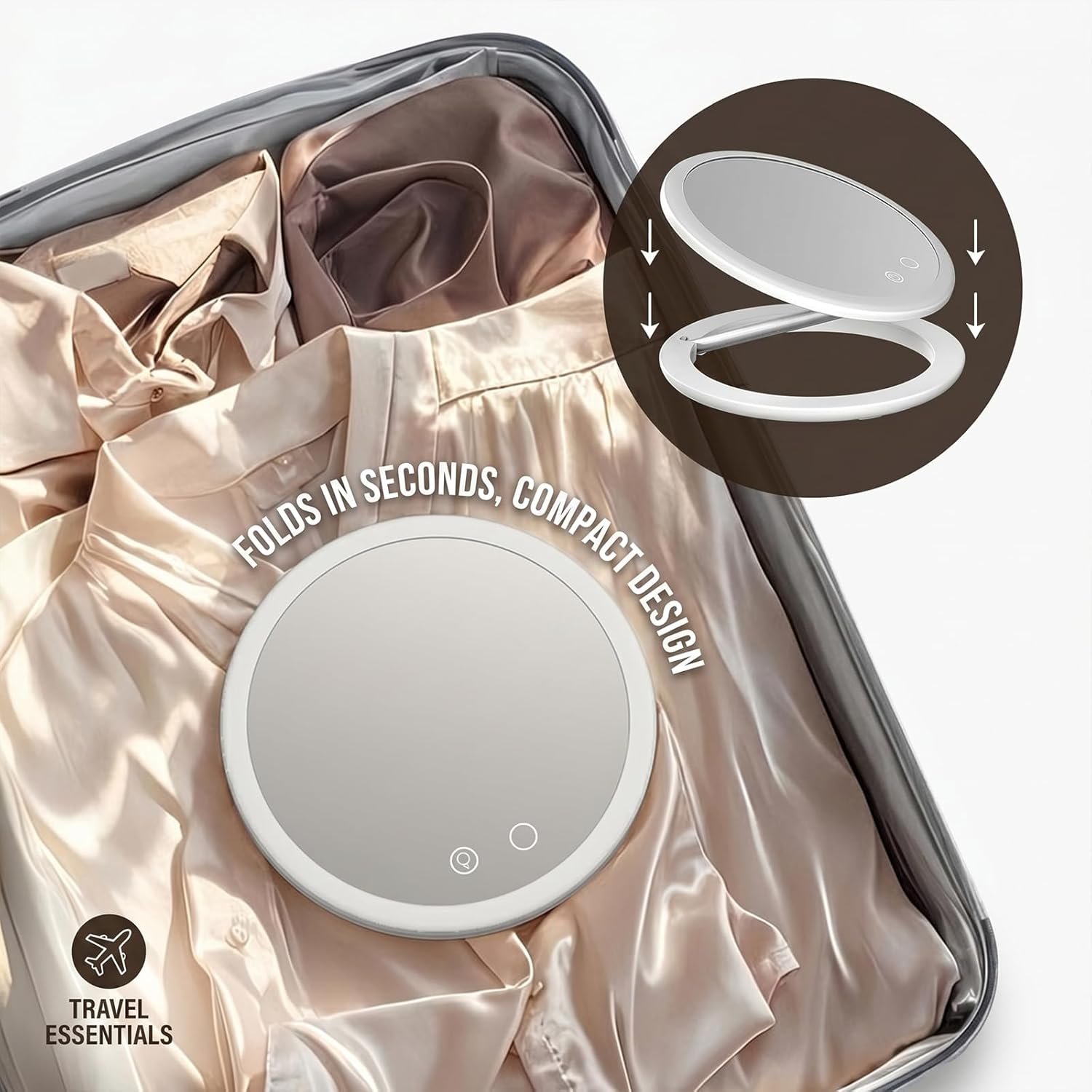 Lightweight Travel Makeup Mirror with Lights, Brightness Adjustable Vanity Mirror with 3 Colors, Rechargeable Height Adjustable Foldable Portable Beauty Mirror for Desk & Travel - Image 8