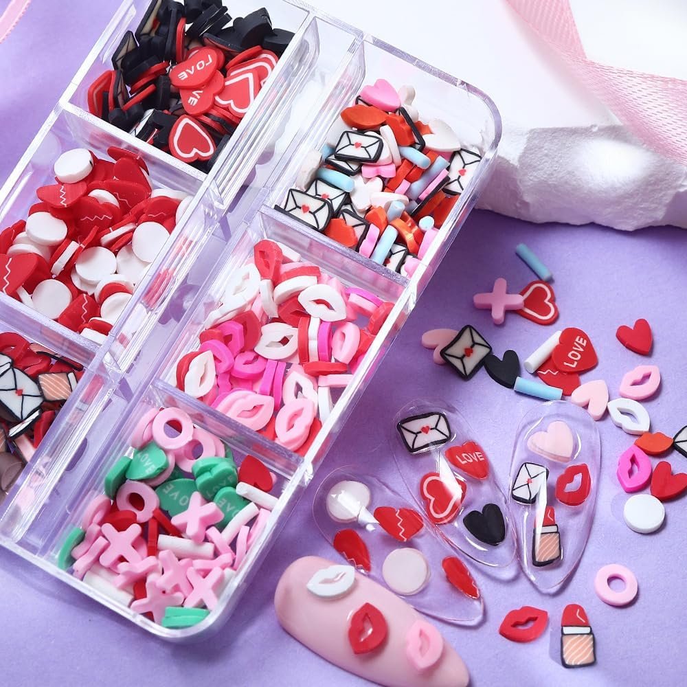 Valentine's Day Nail Art Slices Glitter Sequins 3D Heart Lips Envelope Shape Colorful Cute Nail Decals Paillettes for Girls Women DIY Nail Art Decoration - Image 5