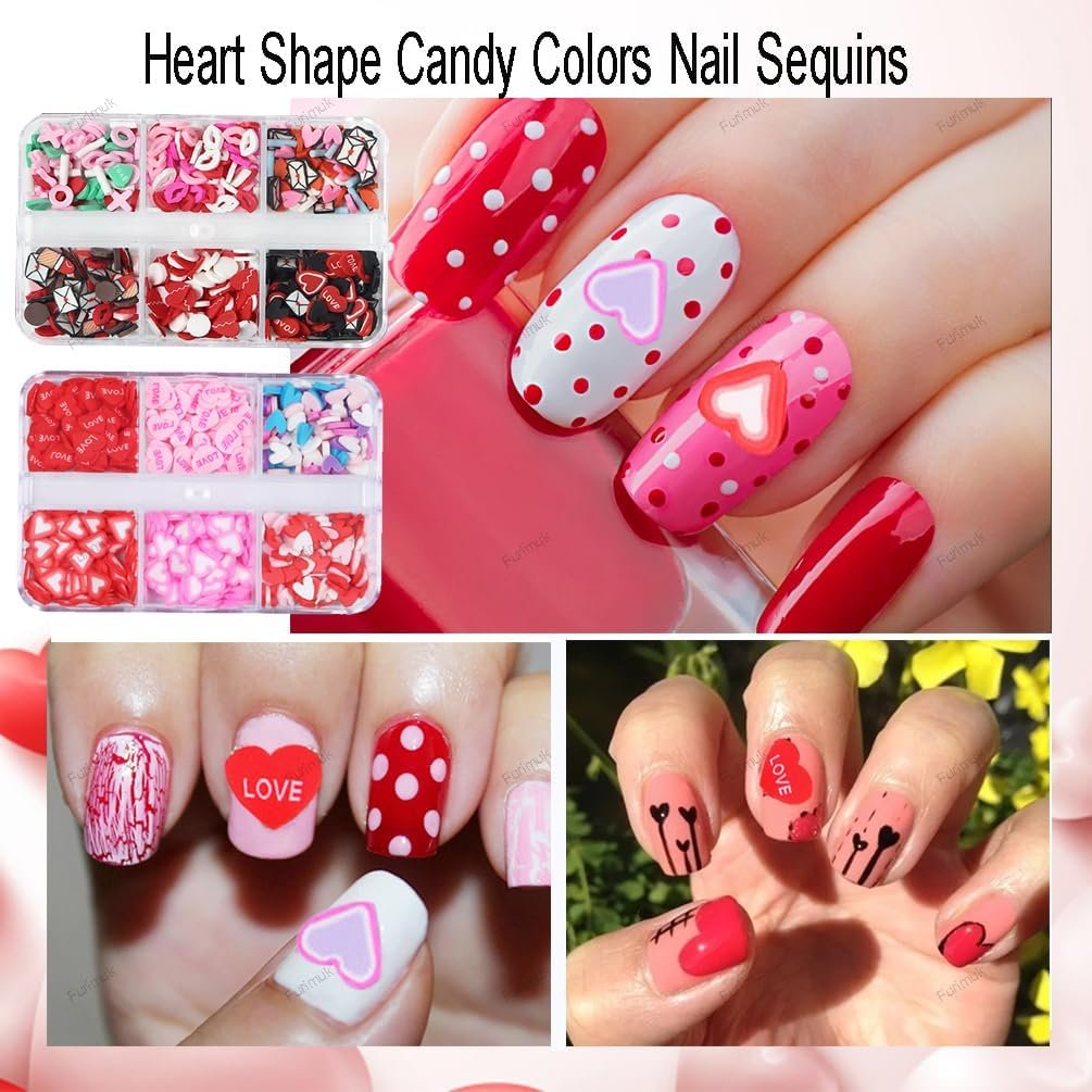 Valentine's Day Nail Art Slices Glitter Sequins 3D Heart Lips Envelope Shape Colorful Cute Nail Decals Paillettes for Girls Women DIY Nail Art Decoration - Image 8