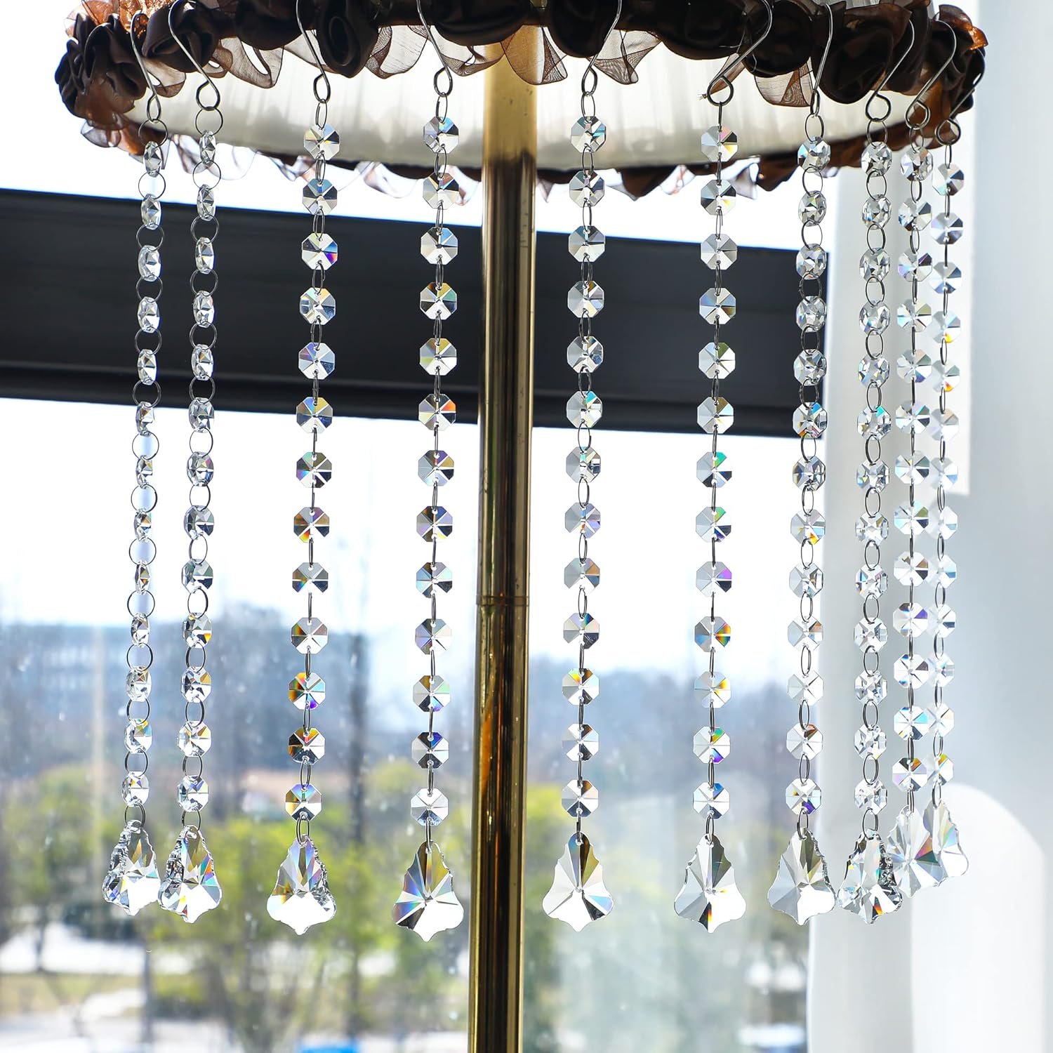 KANPURA 1ft Crystal Garland Strands,Hanging Chandelier Maple Leaf Crystals with 14mm Clear Octagon Chain Decorations for Christmas, Winter Party,Chandelier Centerpiece(10 Pack) - Image 3