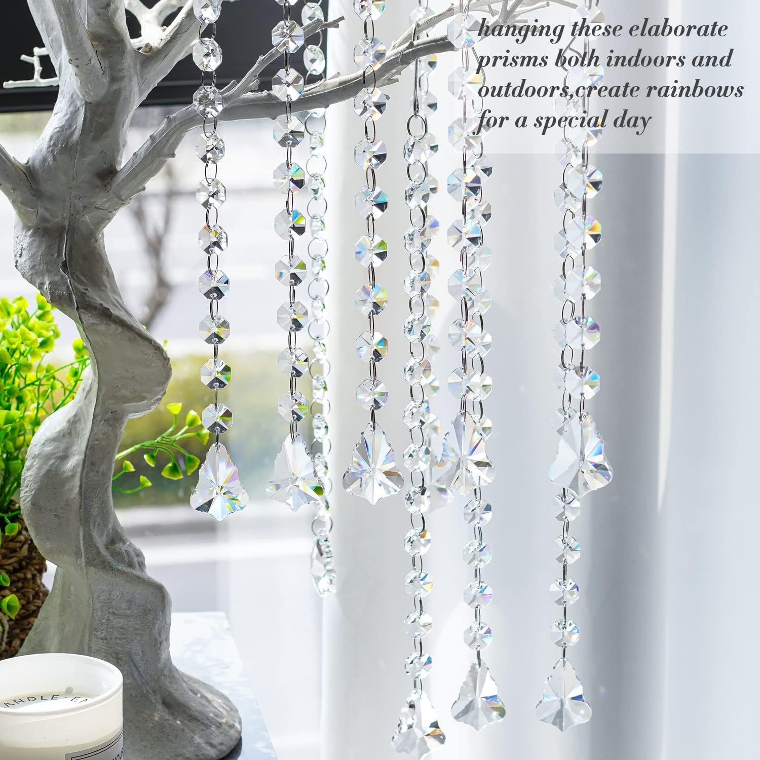 KANPURA 1ft Crystal Garland Strands,Hanging Chandelier Maple Leaf Crystals with 14mm Clear Octagon Chain Decorations for Christmas, Winter Party,Chandelier Centerpiece(10 Pack) - Image 4