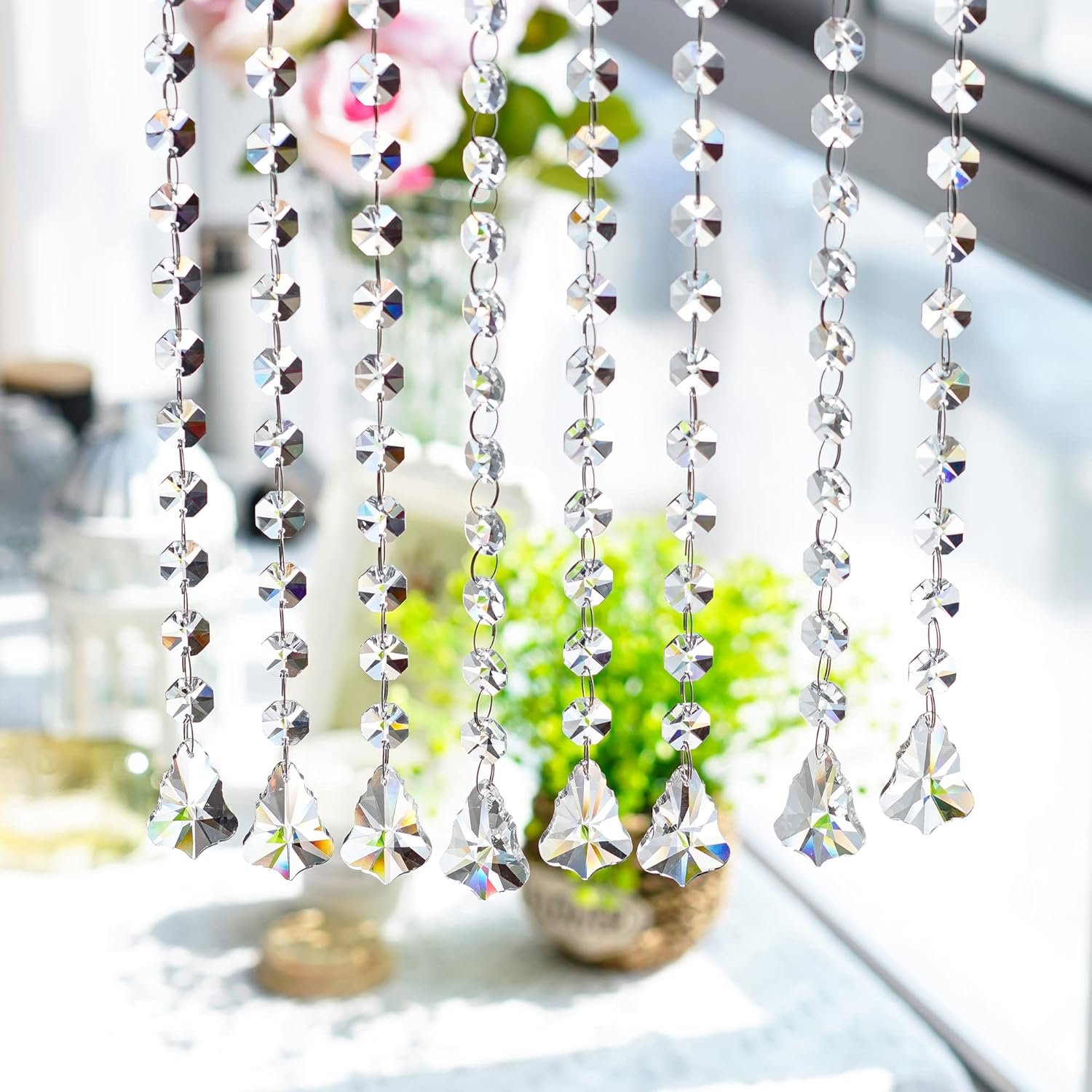 KANPURA 1ft Crystal Garland Strands,Hanging Chandelier Maple Leaf Crystals with 14mm Clear Octagon Chain Decorations for Christmas, Winter Party,Chandelier Centerpiece(10 Pack) - Image 5