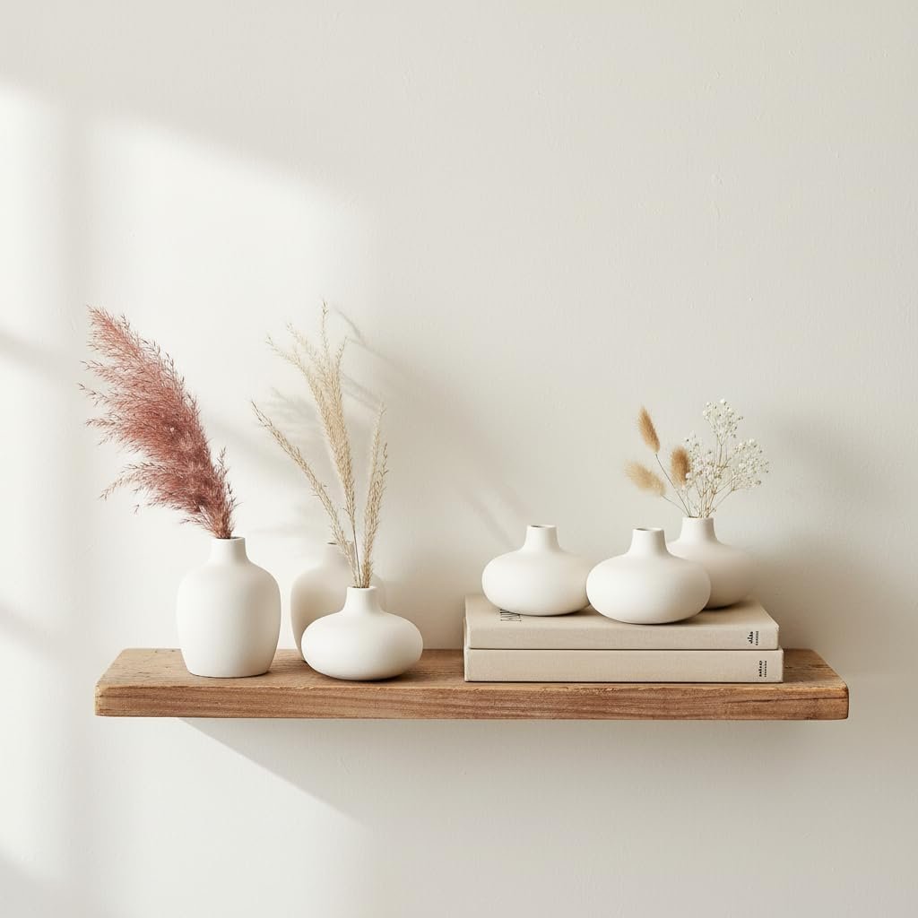 Carrot's Den - Set of 6 Nordic Minimalist White Ceramic Donut Bud Vases for Decor | Modern Boho Vases for Dry Flowers + House Plants | Wedding, Bookshelf, Home Decor, Coffee Table, Centerpiece (White) - Image 4
