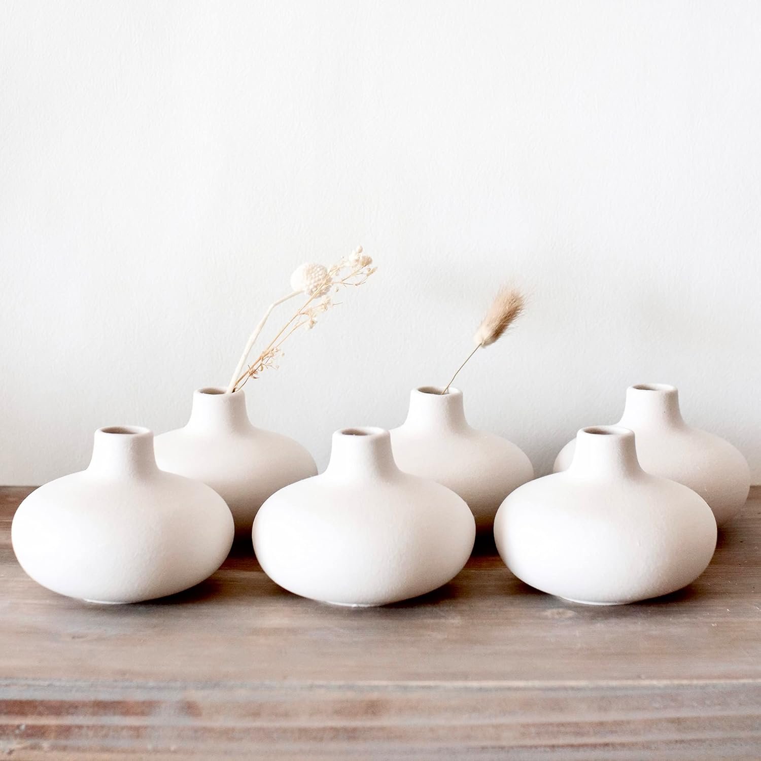 Carrot's Den - Set of 6 Nordic Minimalist White Ceramic Donut Bud Vases for Decor | Modern Boho Vases for Dry Flowers + House Plants | Wedding, Bookshelf, Home Decor, Coffee Table, Centerpiece (White) - Image 9