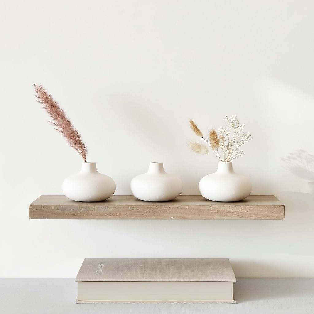 Carrot's Den - Set of 6 Nordic Minimalist White Ceramic Donut Bud Vases for Decor | Modern Boho Vases for Dry Flowers + House Plants | Wedding, Bookshelf, Home Decor, Coffee Table, Centerpiece (White) - Image 10