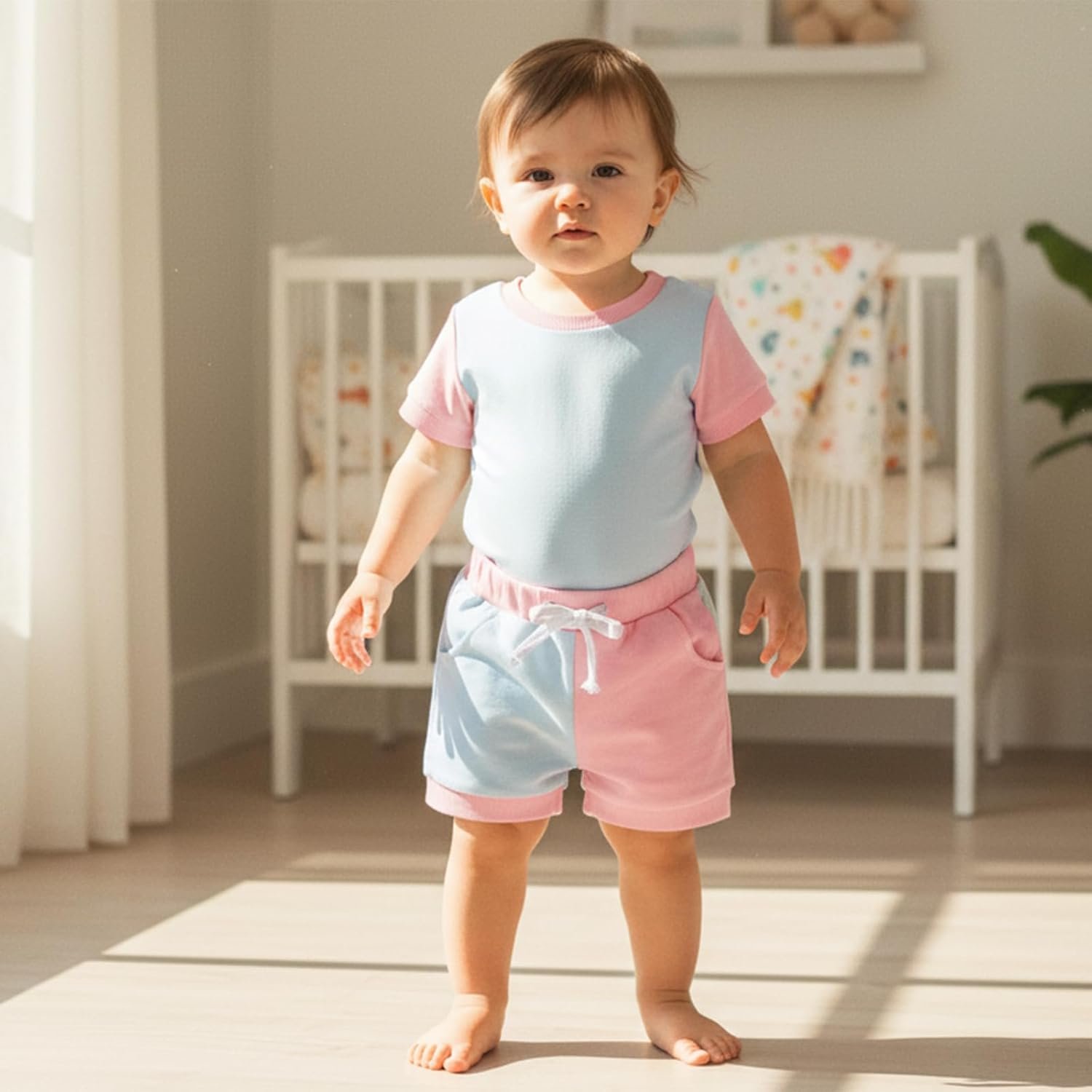allshope Newborn Baby Girl Summer Outfit Set Contrast Color Romper Jumpsuit Tops Shorts Cute Infant Clothes - Image 3