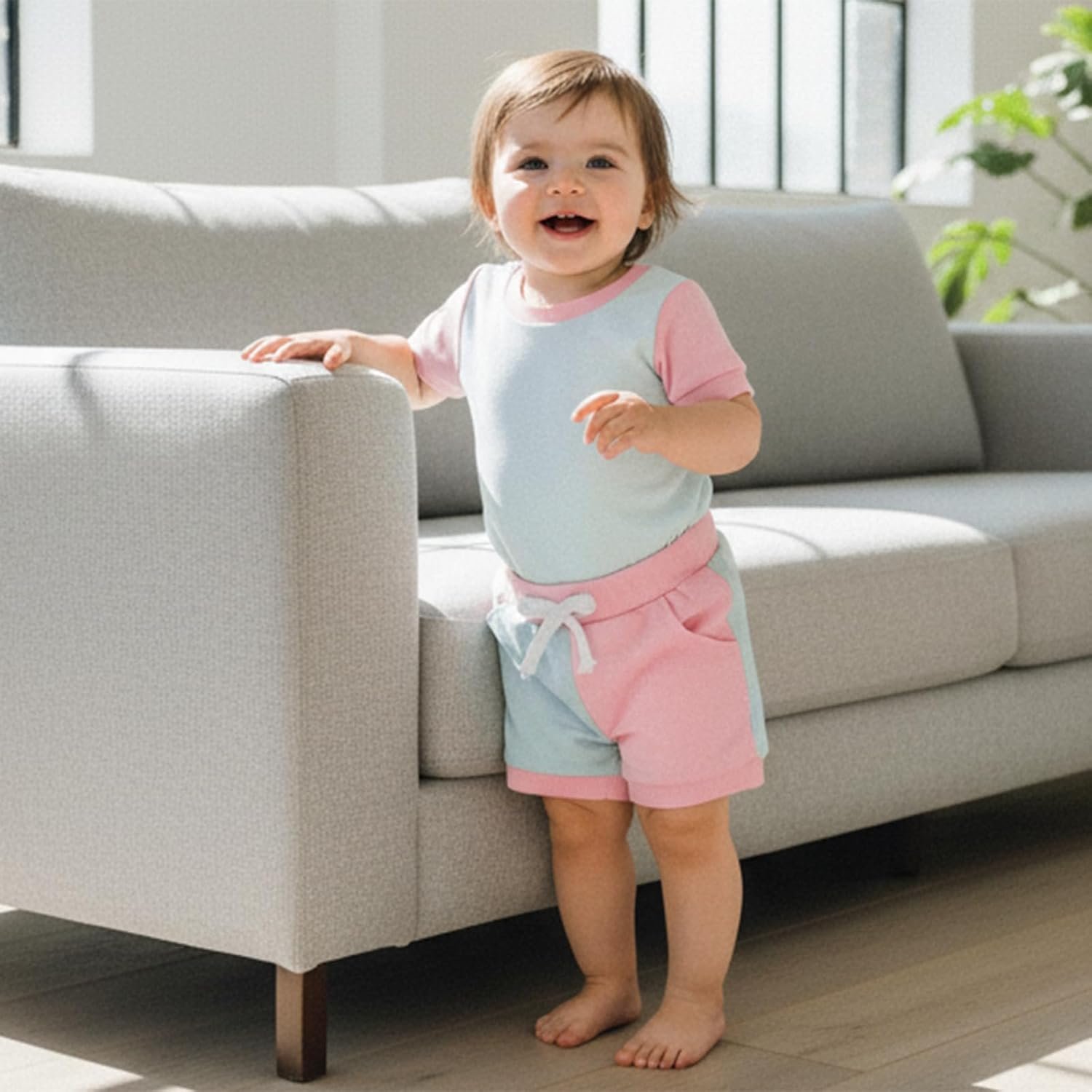 allshope Newborn Baby Girl Summer Outfit Set Contrast Color Romper Jumpsuit Tops Shorts Cute Infant Clothes - Image 4