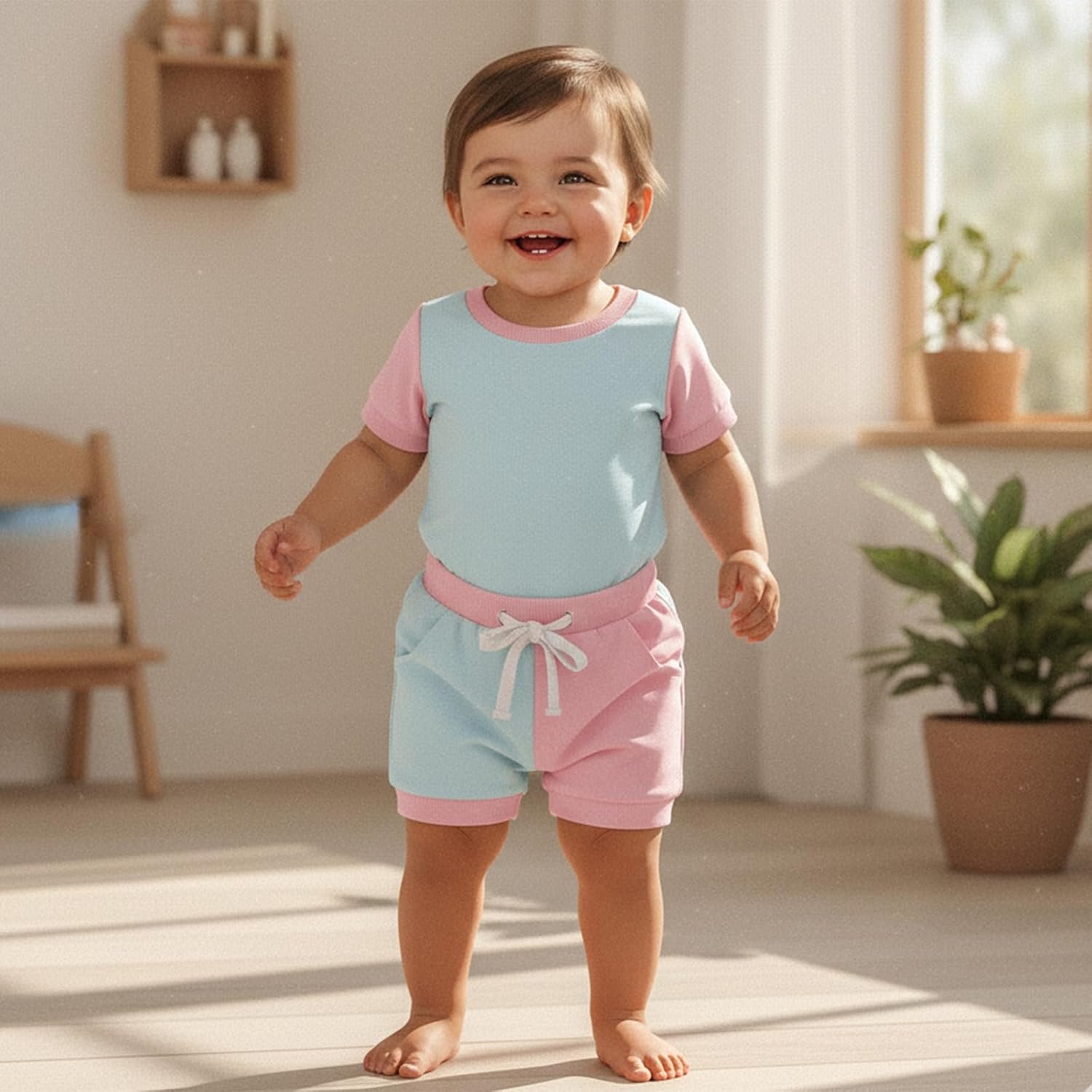 allshope Newborn Baby Girl Summer Outfit Set Contrast Color Romper Jumpsuit Tops Shorts Cute Infant Clothes - Image 5