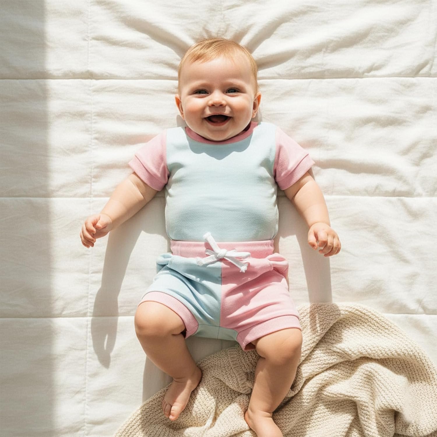 allshope Newborn Baby Girl Summer Outfit Set Contrast Color Romper Jumpsuit Tops Shorts Cute Infant Clothes - Image 7