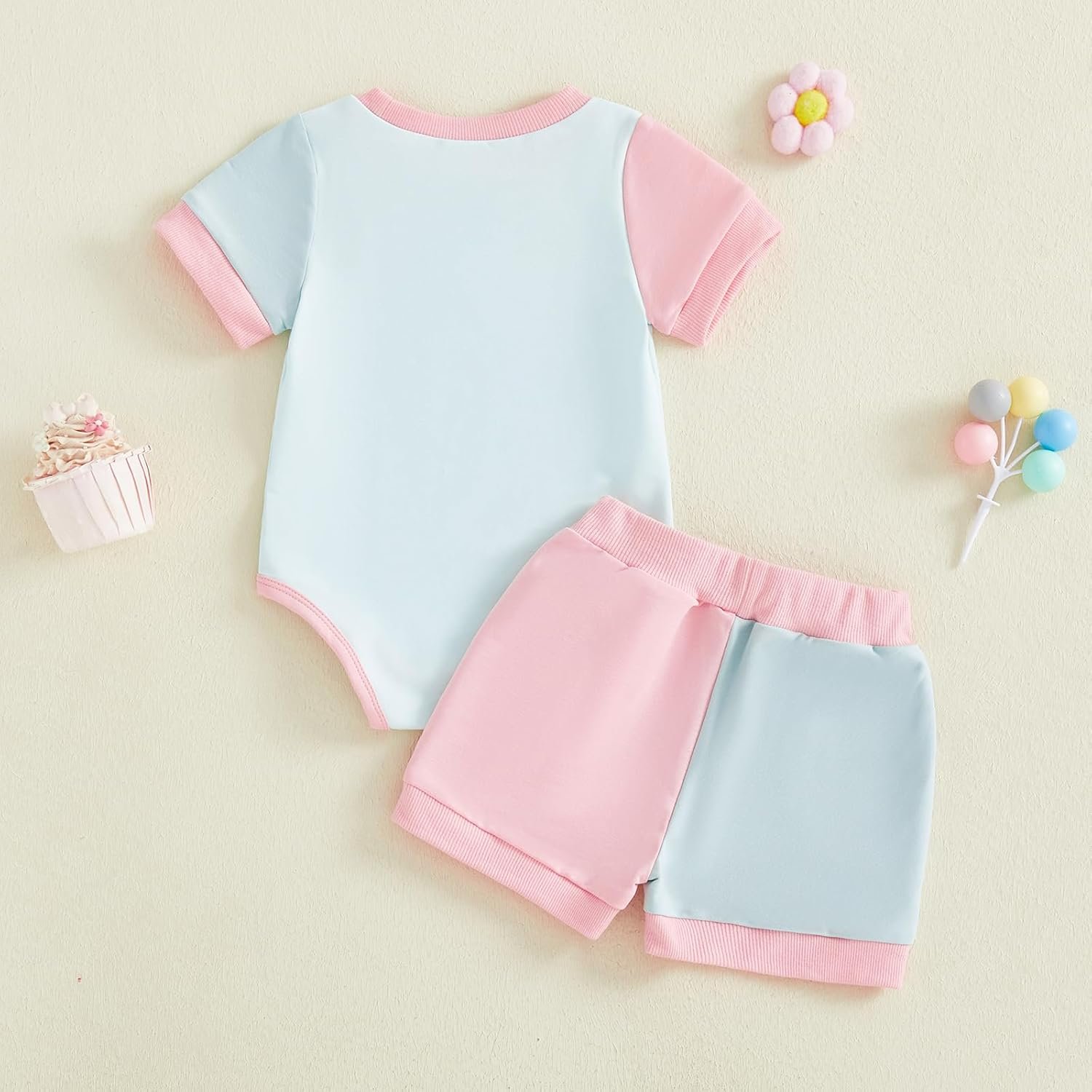 allshope Newborn Baby Girl Summer Outfit Set Contrast Color Romper Jumpsuit Tops Shorts Cute Infant Clothes - Image 8