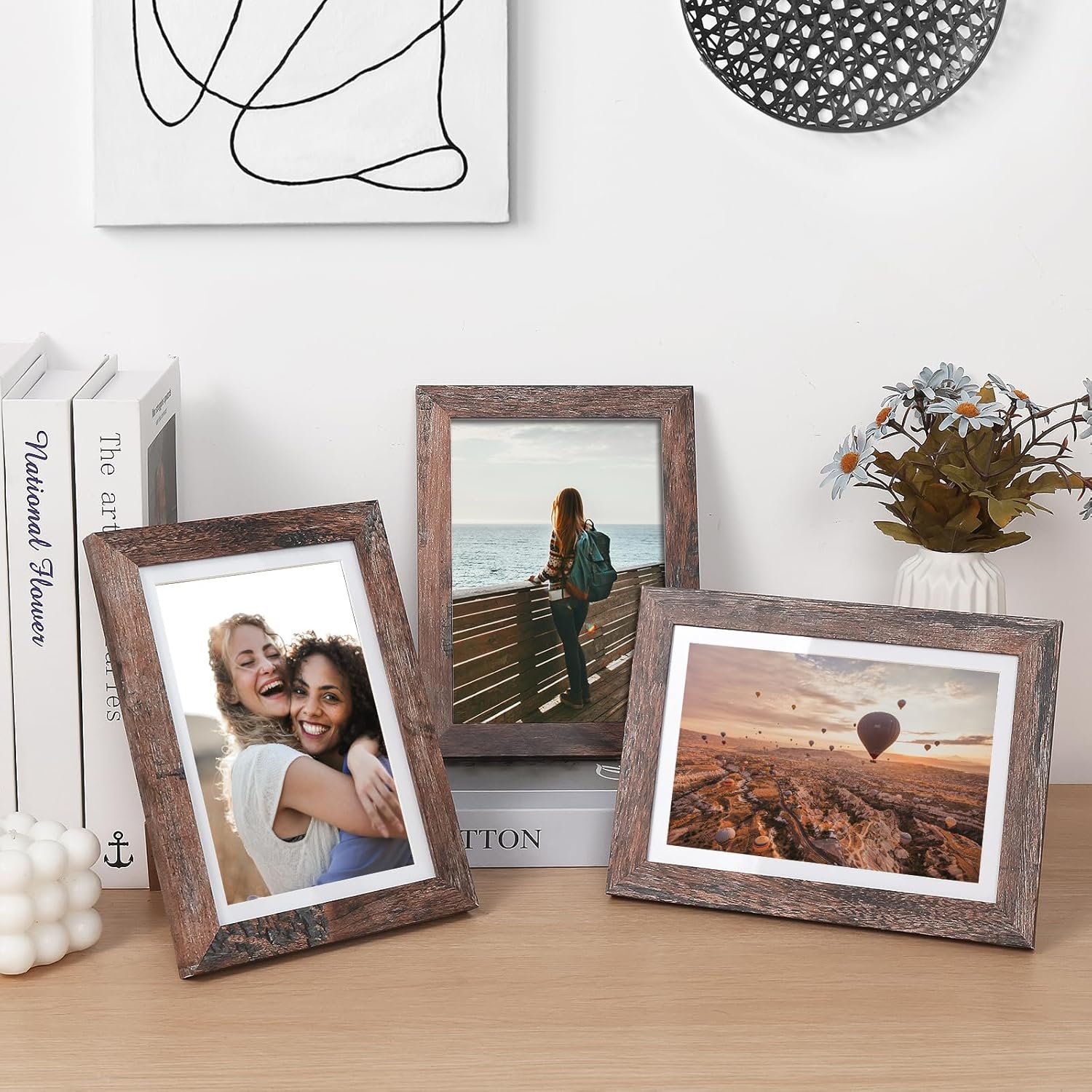 Fixwal 5x7 Picture Frames Set of 5, Rustic Brown Wood Grain with Tempered Real Glass, Vintage Photo Frames for Wall Decor Mounting and Tabletop Display - Image 3