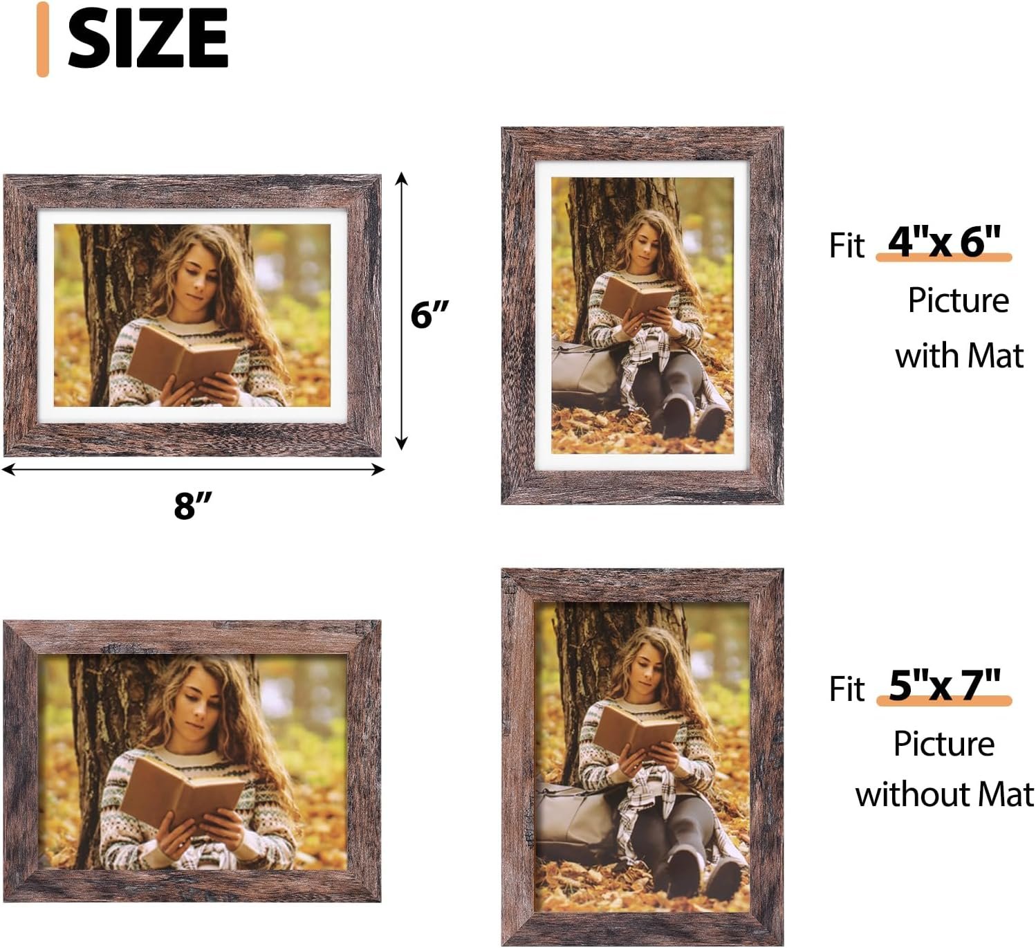 Fixwal 5x7 Picture Frames Set of 5, Rustic Brown Wood Grain with Tempered Real Glass, Vintage Photo Frames for Wall Decor Mounting and Tabletop Display - Image 4